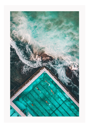 An ocean wall art with a blue and green water sea with famous iceberg swimming pool in Bondi, Sydney, Australia