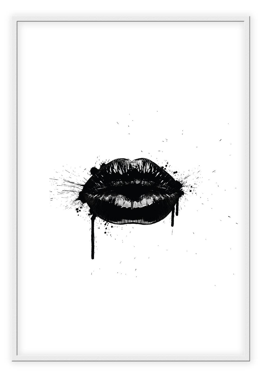 black lips framed art print black and white monochrome