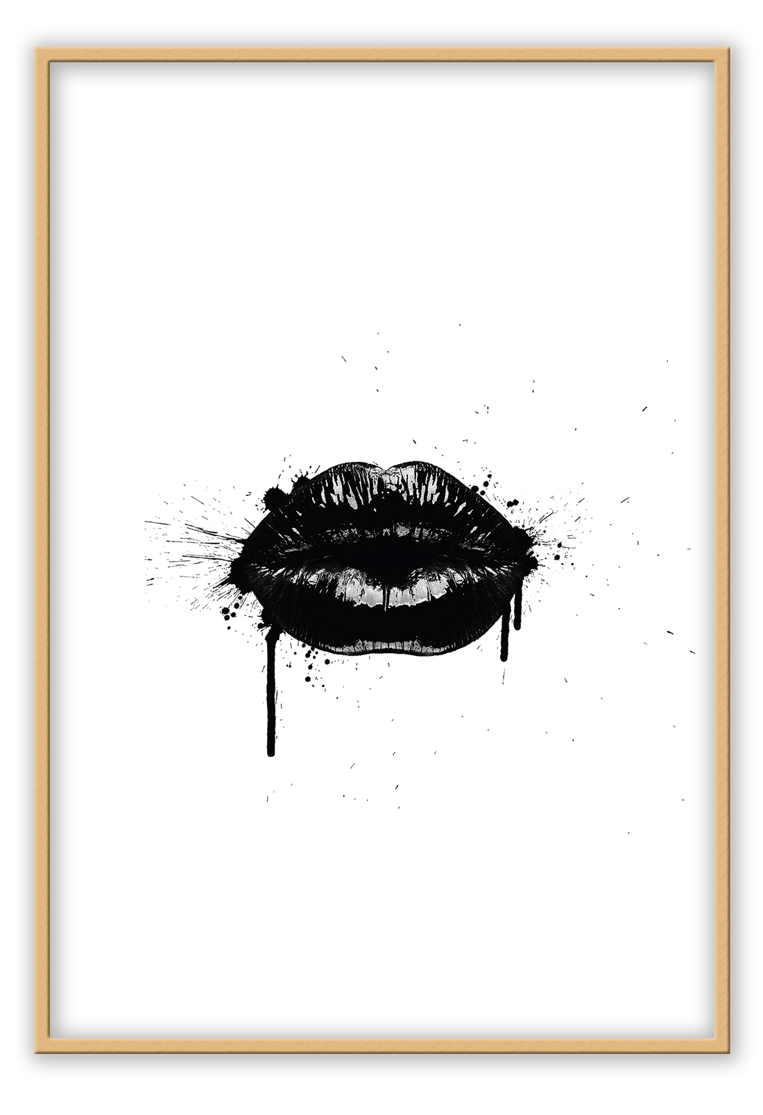 black lips framed art print black and white monochrome