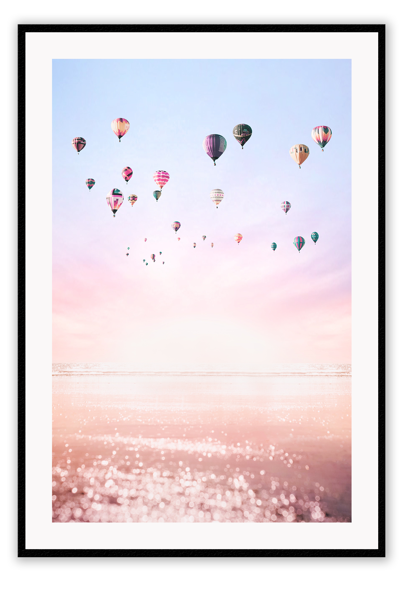 Sunset hot air ballons photography pastel colours with horizon 
