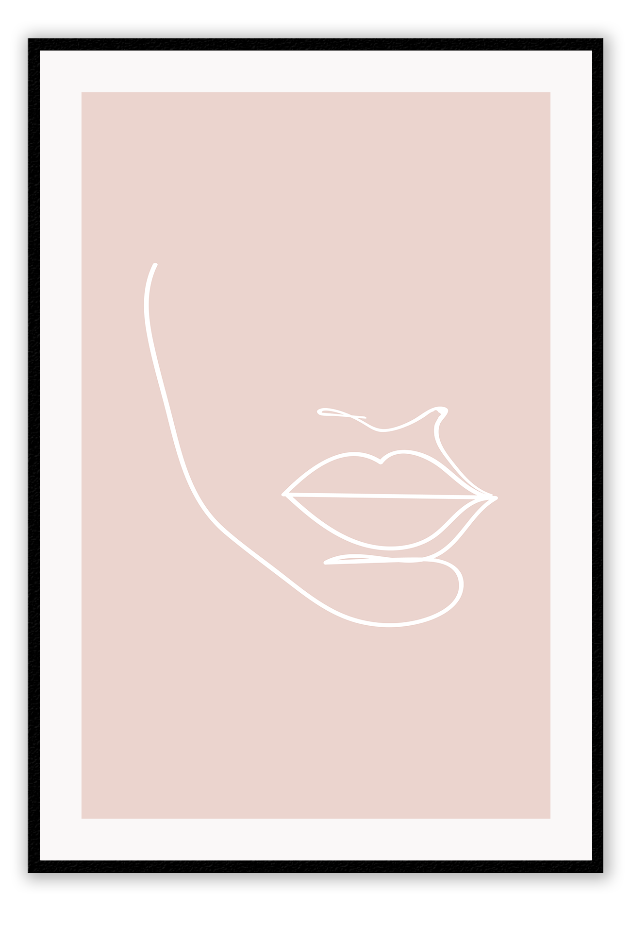 Line art print pink background and white line forming a face minimal 