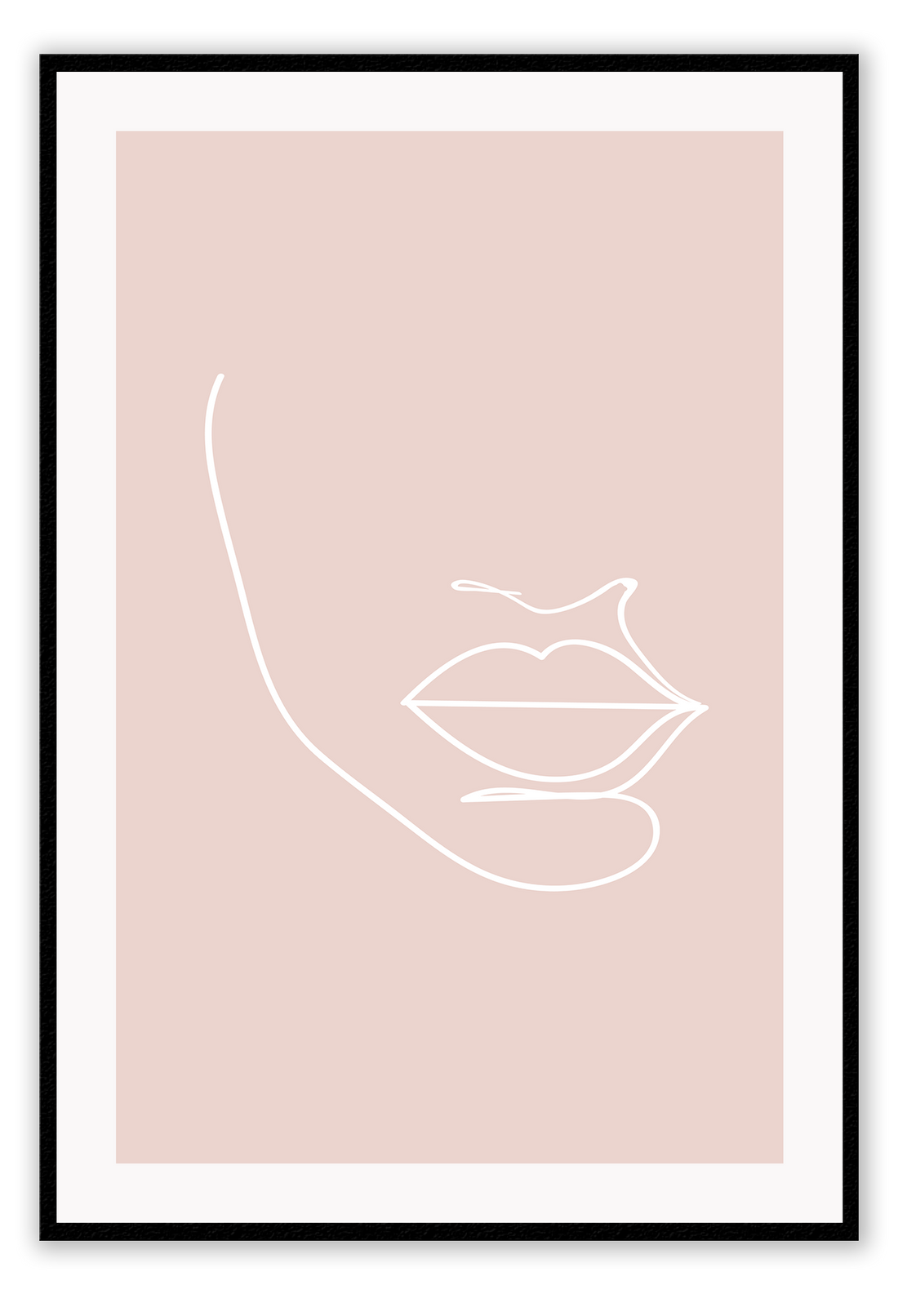Line art print pink background and white line forming a face minimal 
