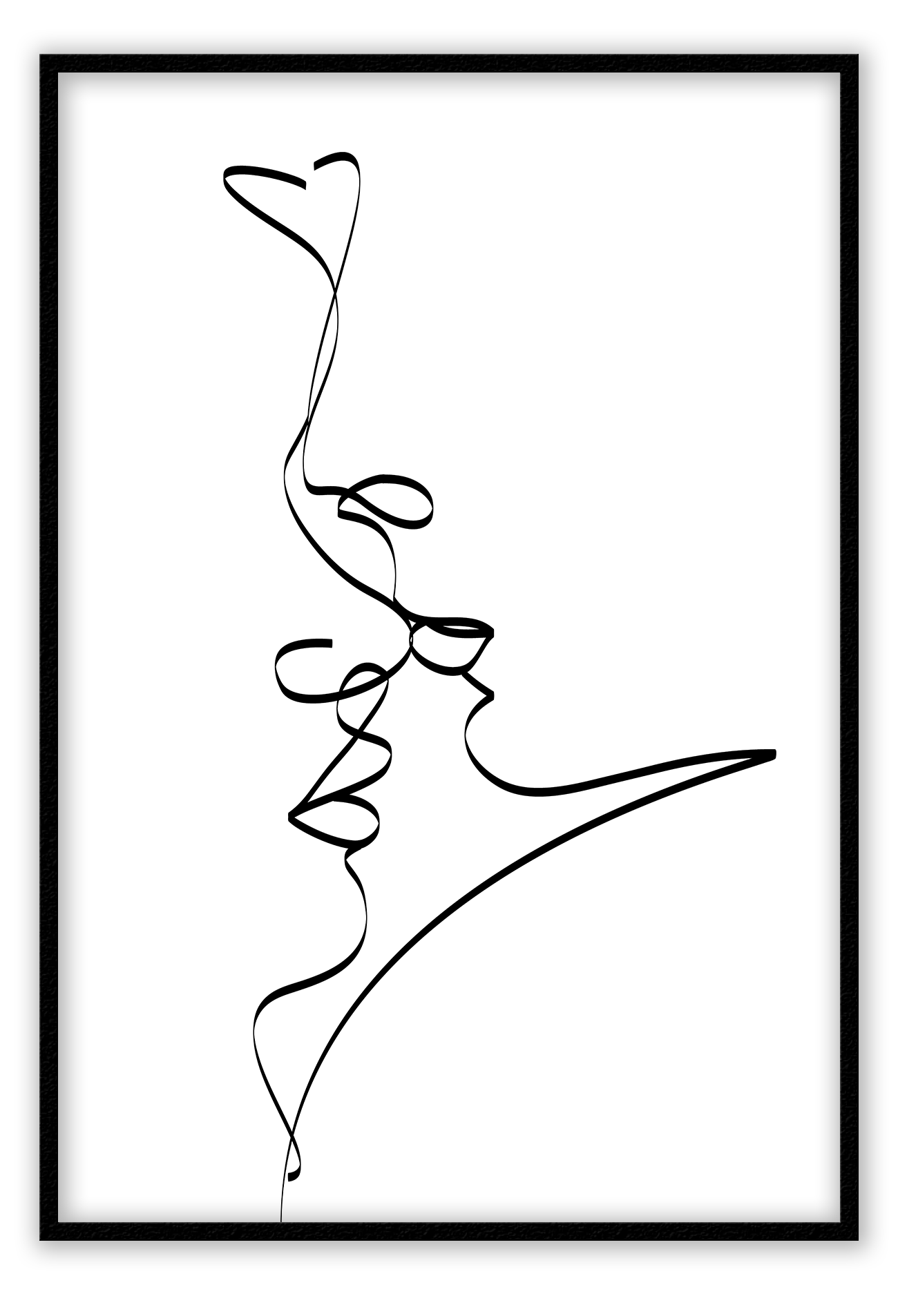Line art print white background black line illustrating faces close together in enbrace abstract