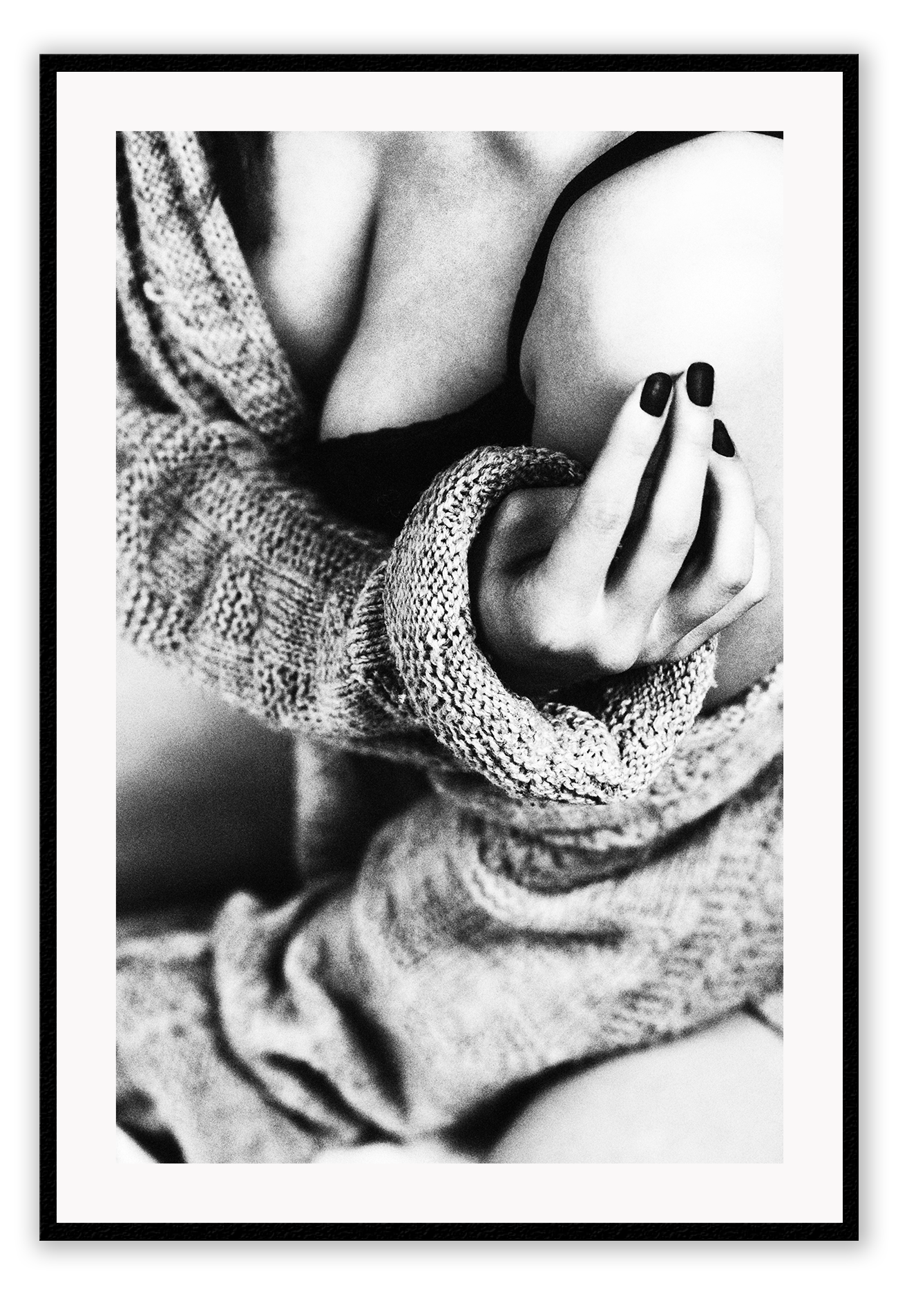 Photo black and white print of woman lady sexy in lingerie bedroom portrait and cardigan 