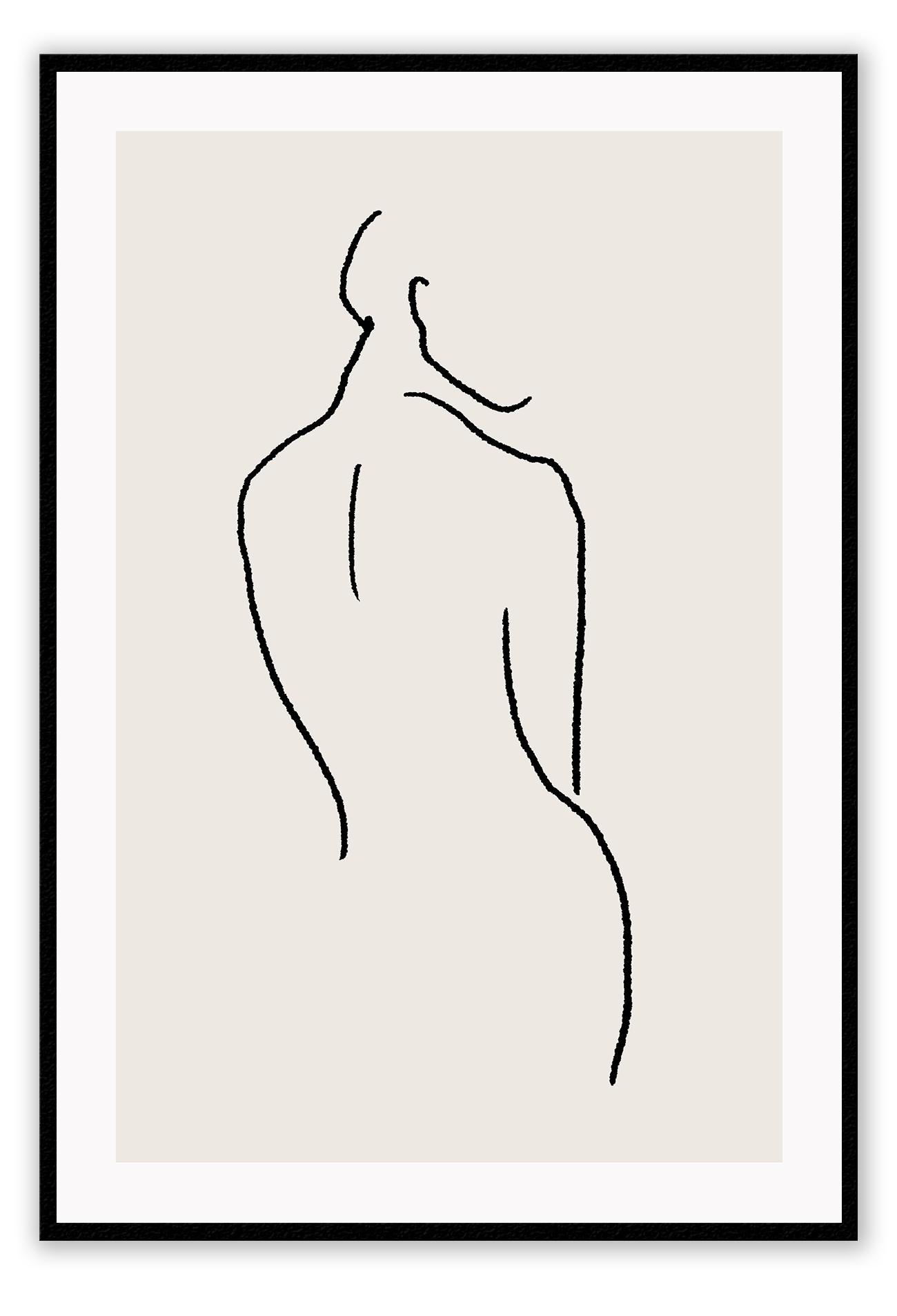 Modern line art sketch print woman portrait outline body bedroom lady shape black line cream background.