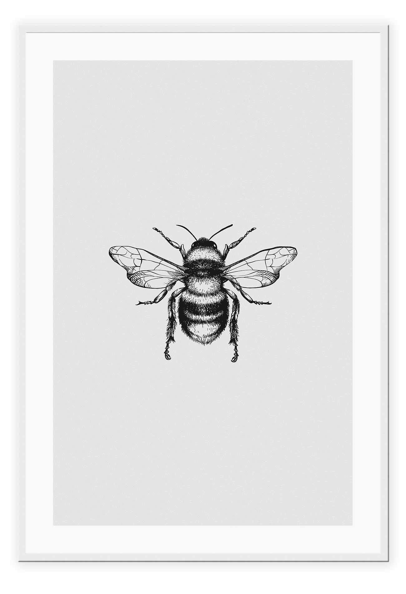 bee art framed print black Gold brass minimal natural modern style black background
