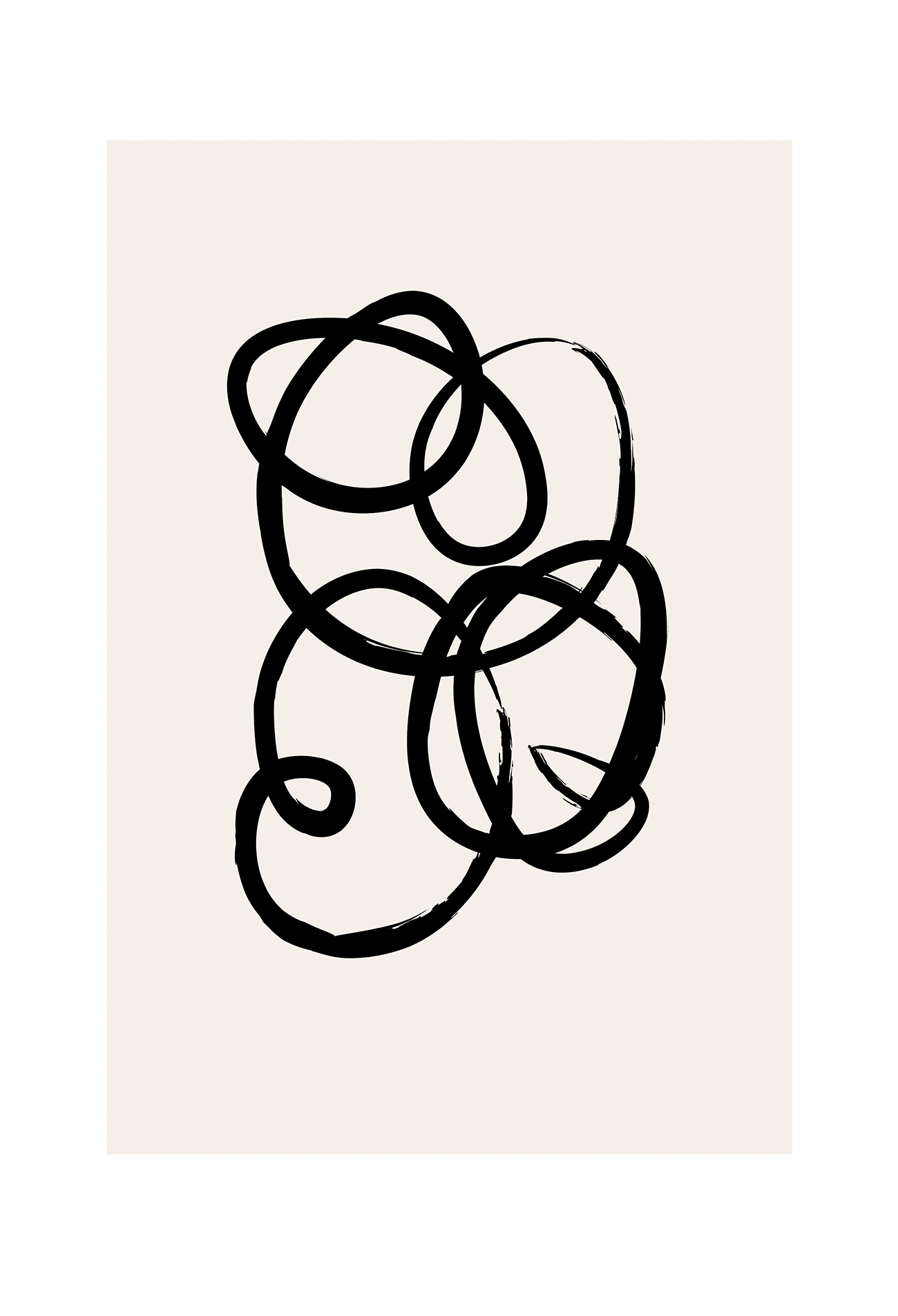 Abstract black and white squiggle print with textured black line and cream background 