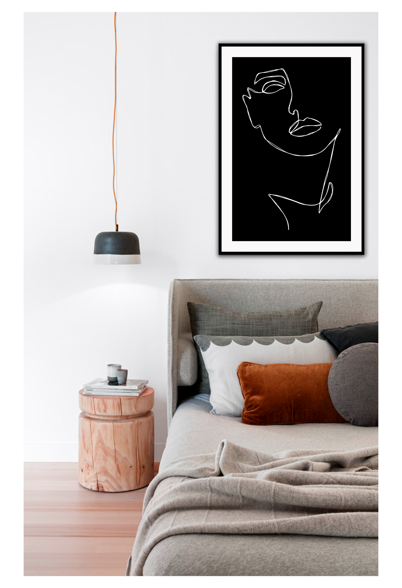 Line art minimal black and white face woman white line face outline