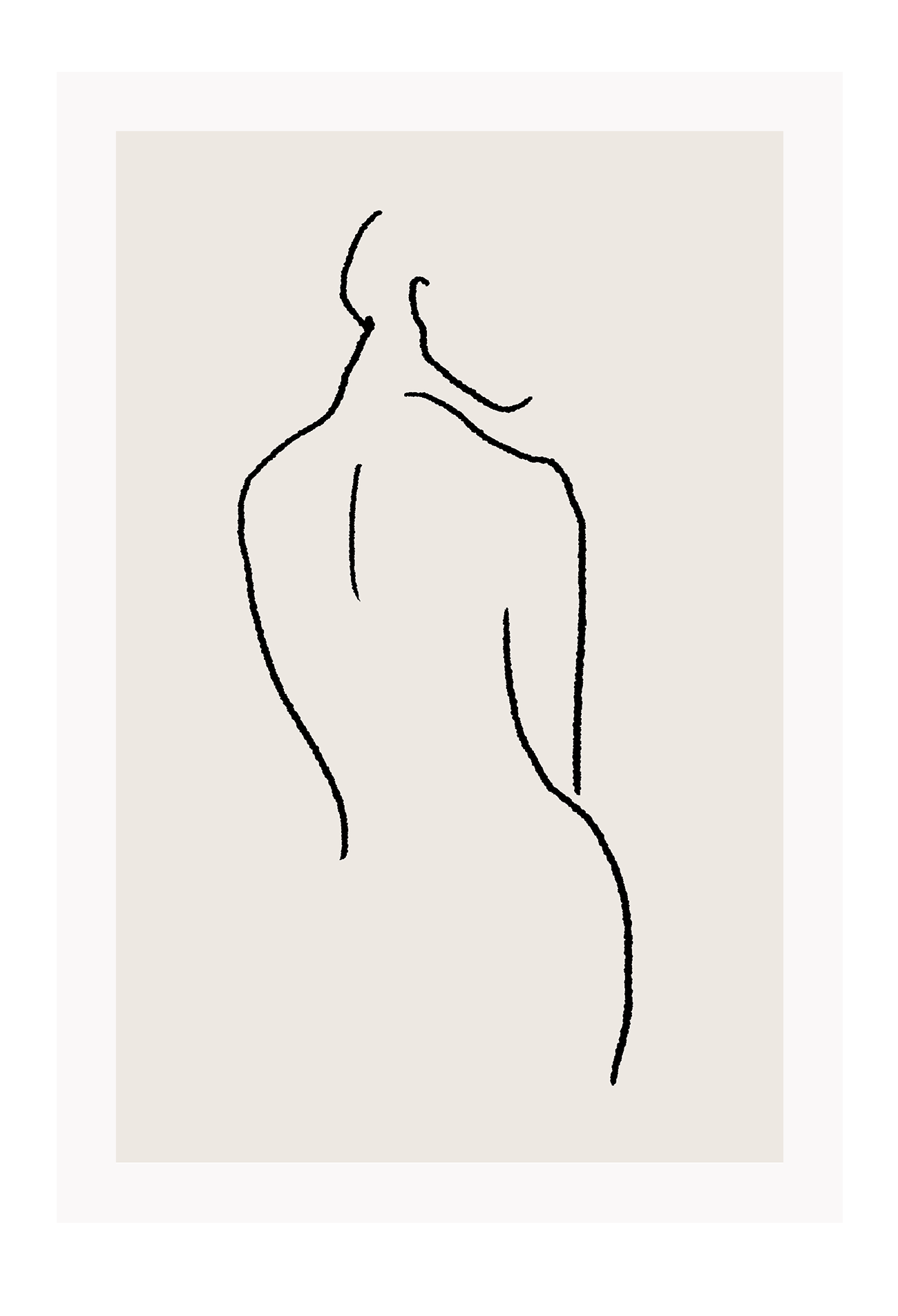 Modern line art sketch print woman portrait outline body bedroom lady shape black line cream background.