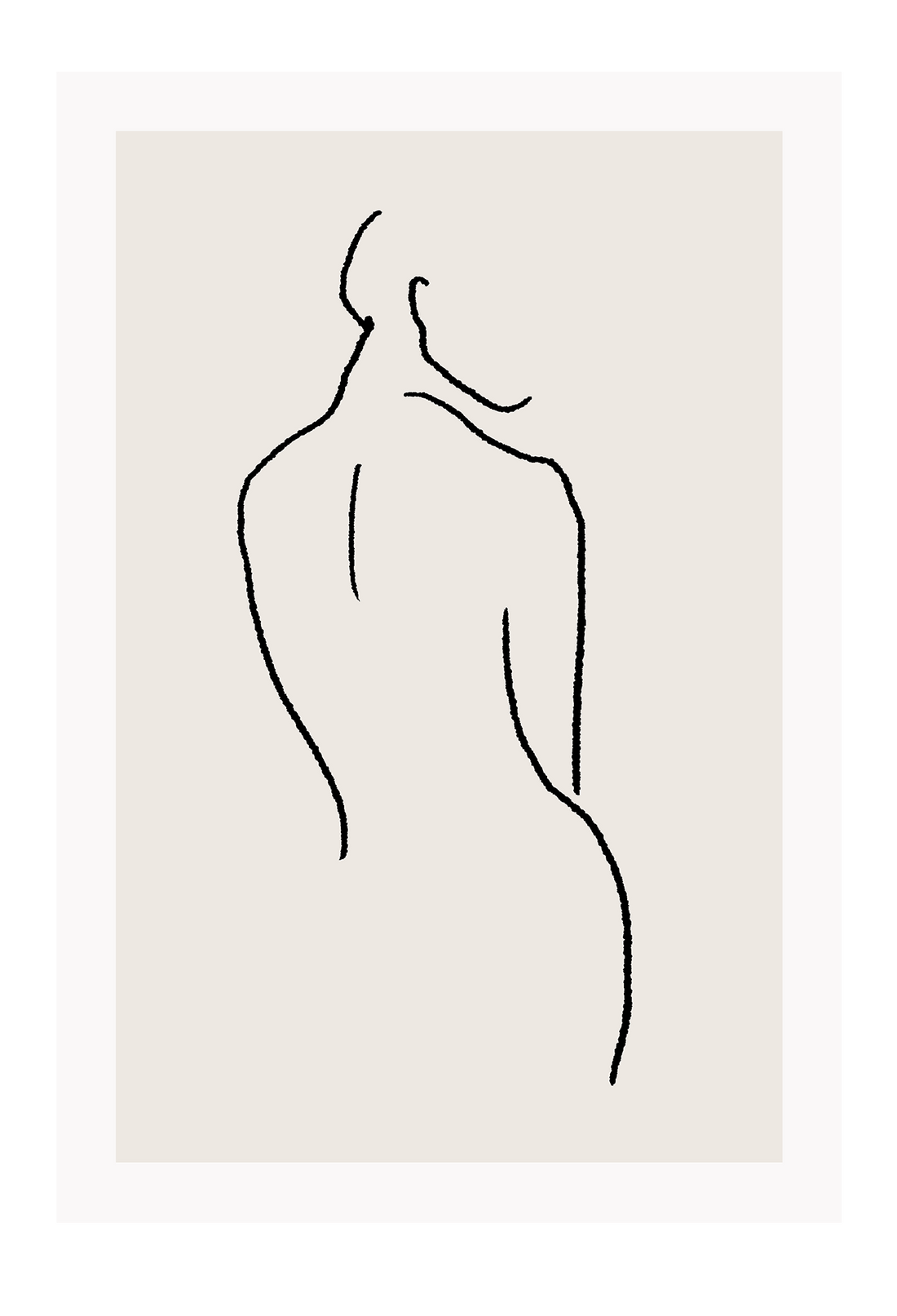 Modern line art sketch print woman portrait outline body bedroom lady shape black line cream background.
