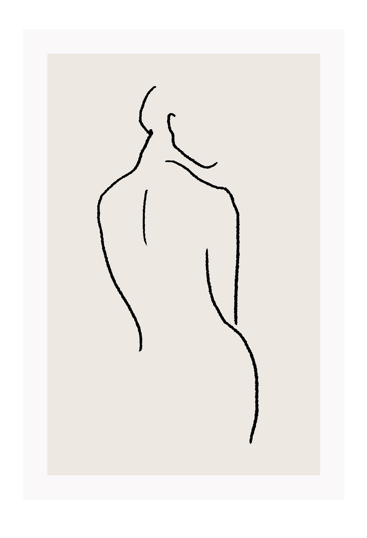 Modern line art sketch print woman portrait outline body bedroom lady shape black line cream background.