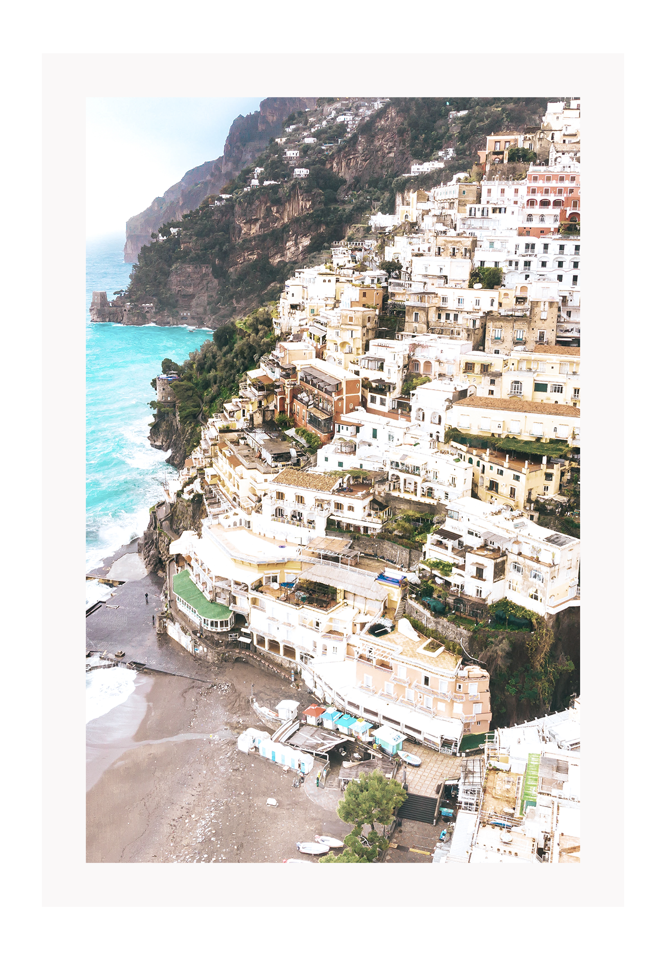 Coast print water architecture ocean beach houses cliff face blue, white, natural tones 