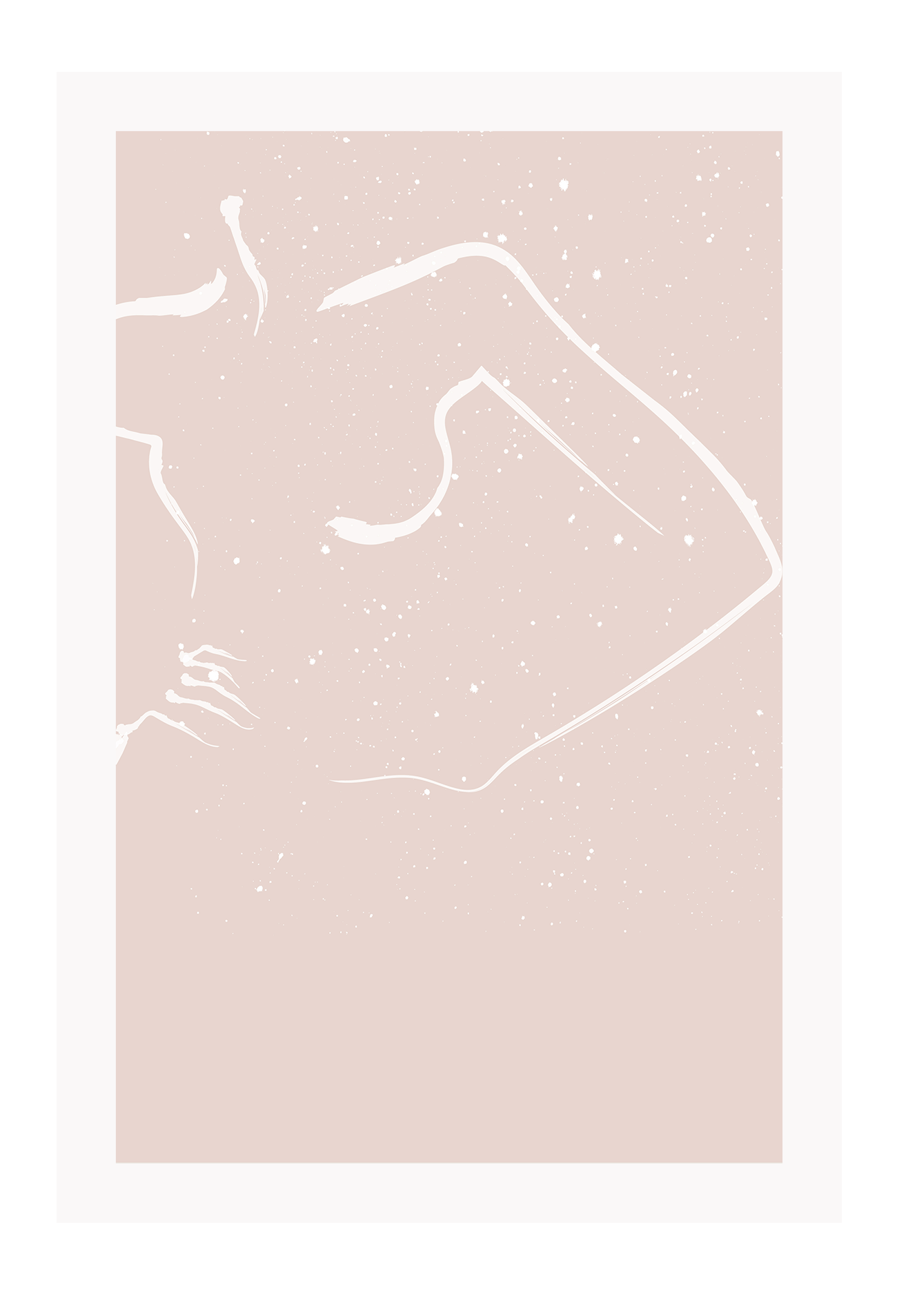 Abstract line art minimal pink background print sexy woman outline in white with white spotting