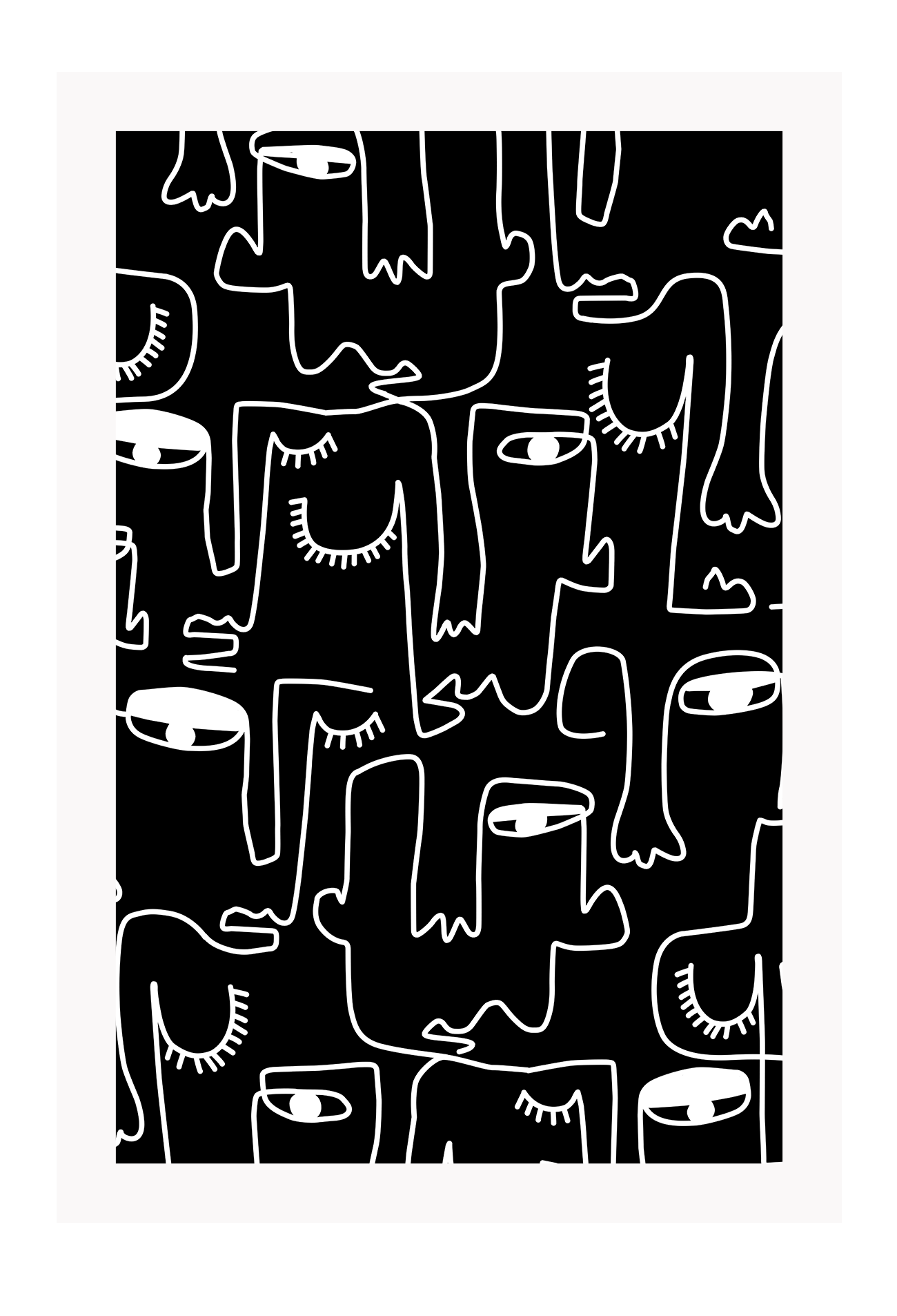 Black and white abstract line art print black background 