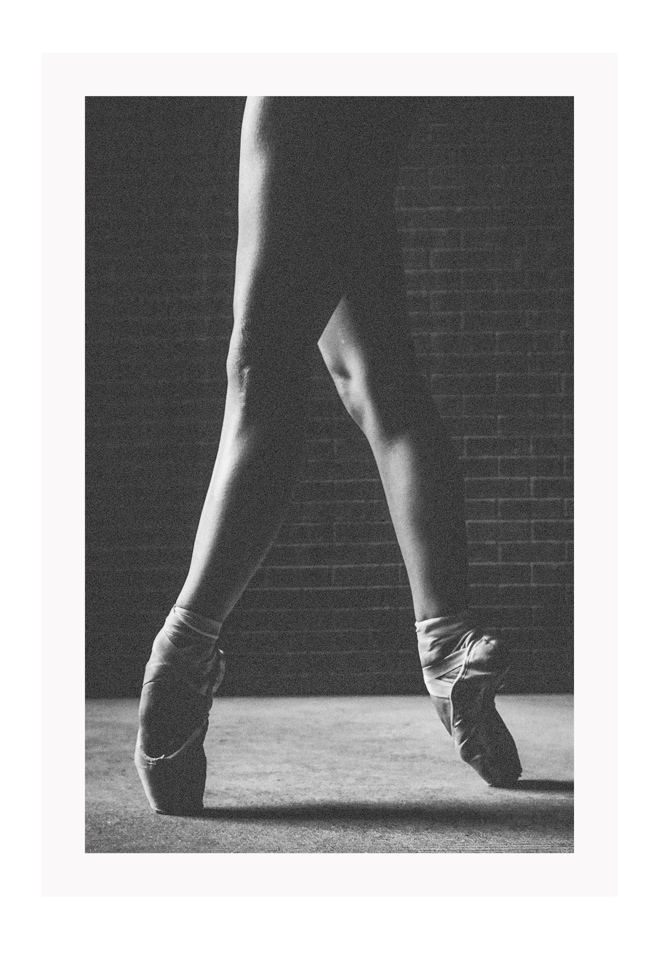 photography print black and white point ballet jazz shoes with brick wall background