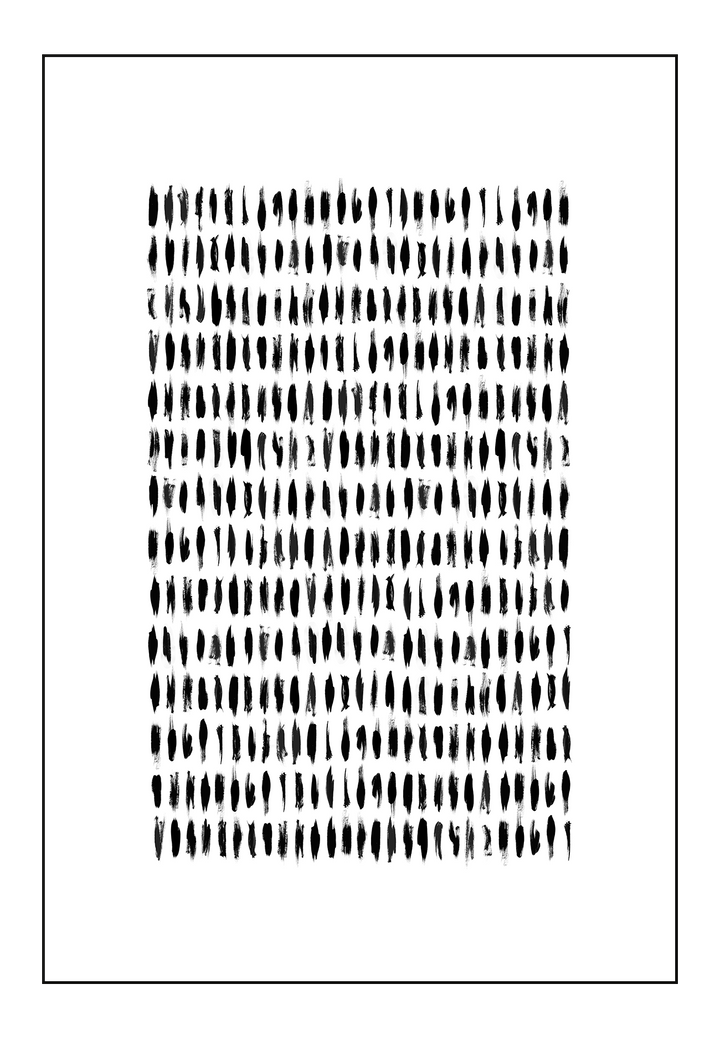 Scandi minimal style print with small uneven black lines all over a white background 