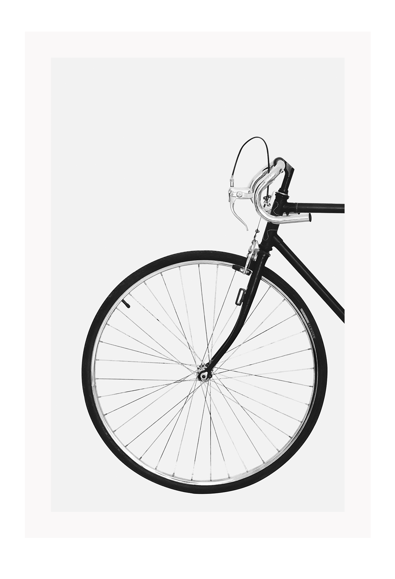 A black and white wall art with a scandi bike white background