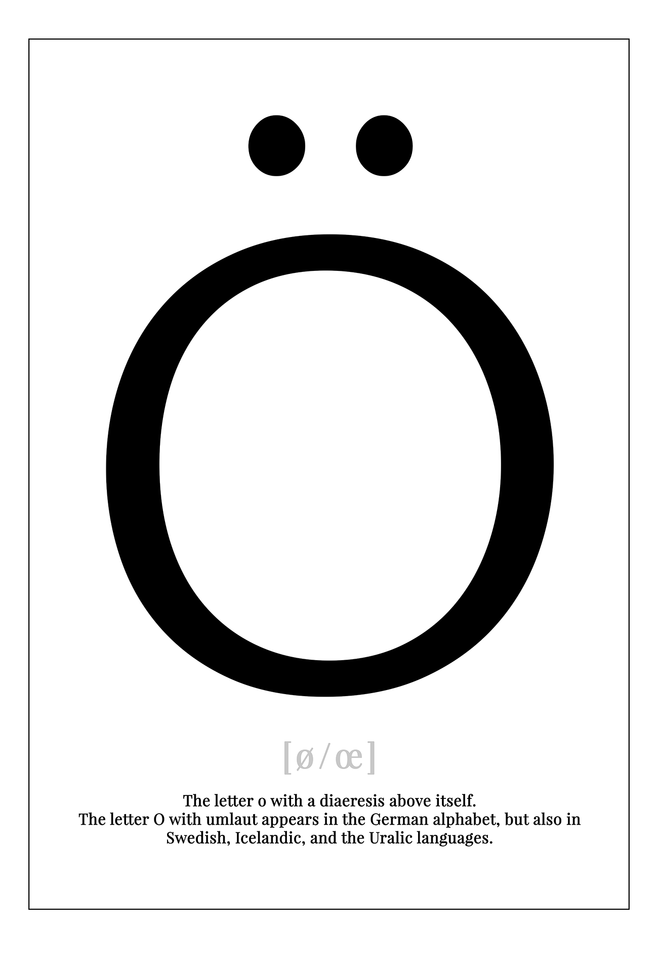 A simple black and white fashion typography wall art with a letter O black writing on white background.