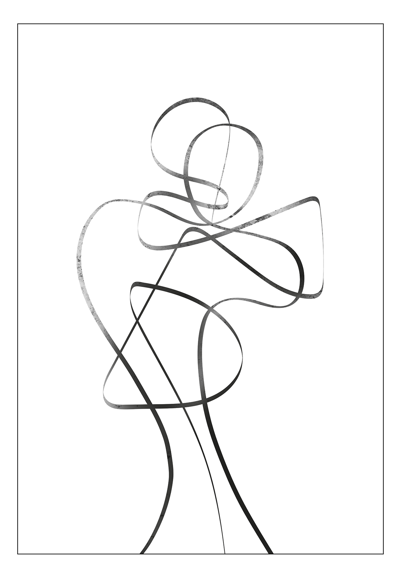 Line art minimal scandi portrait print outline shape woman black line on white background.