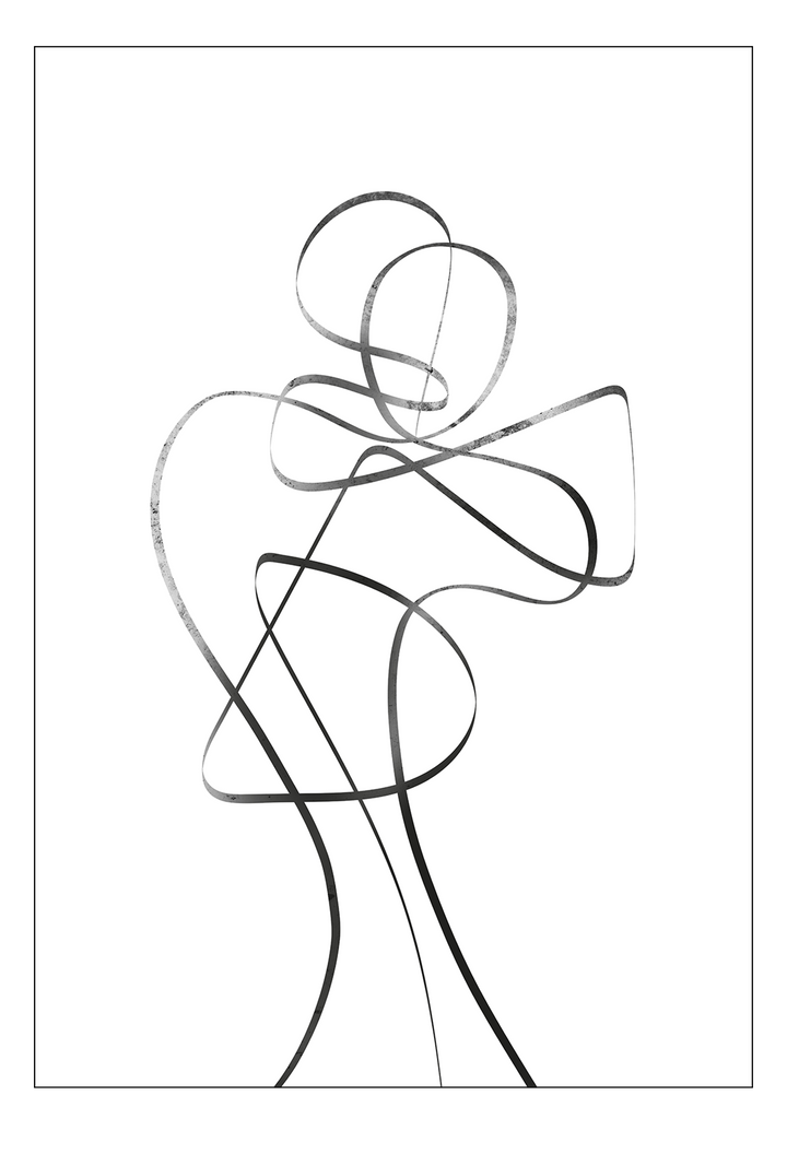 Line art minimal scandi portrait print outline shape woman black line on white background.