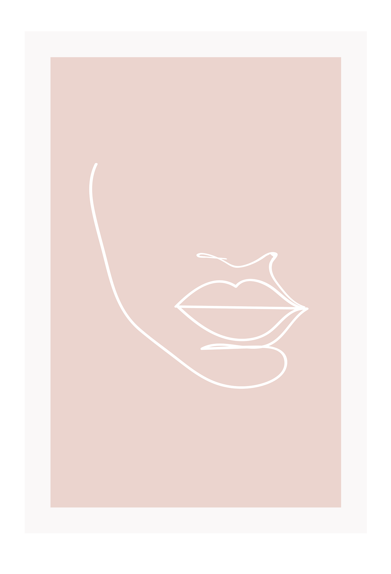 Line art print pink background and white line forming a face minimal 