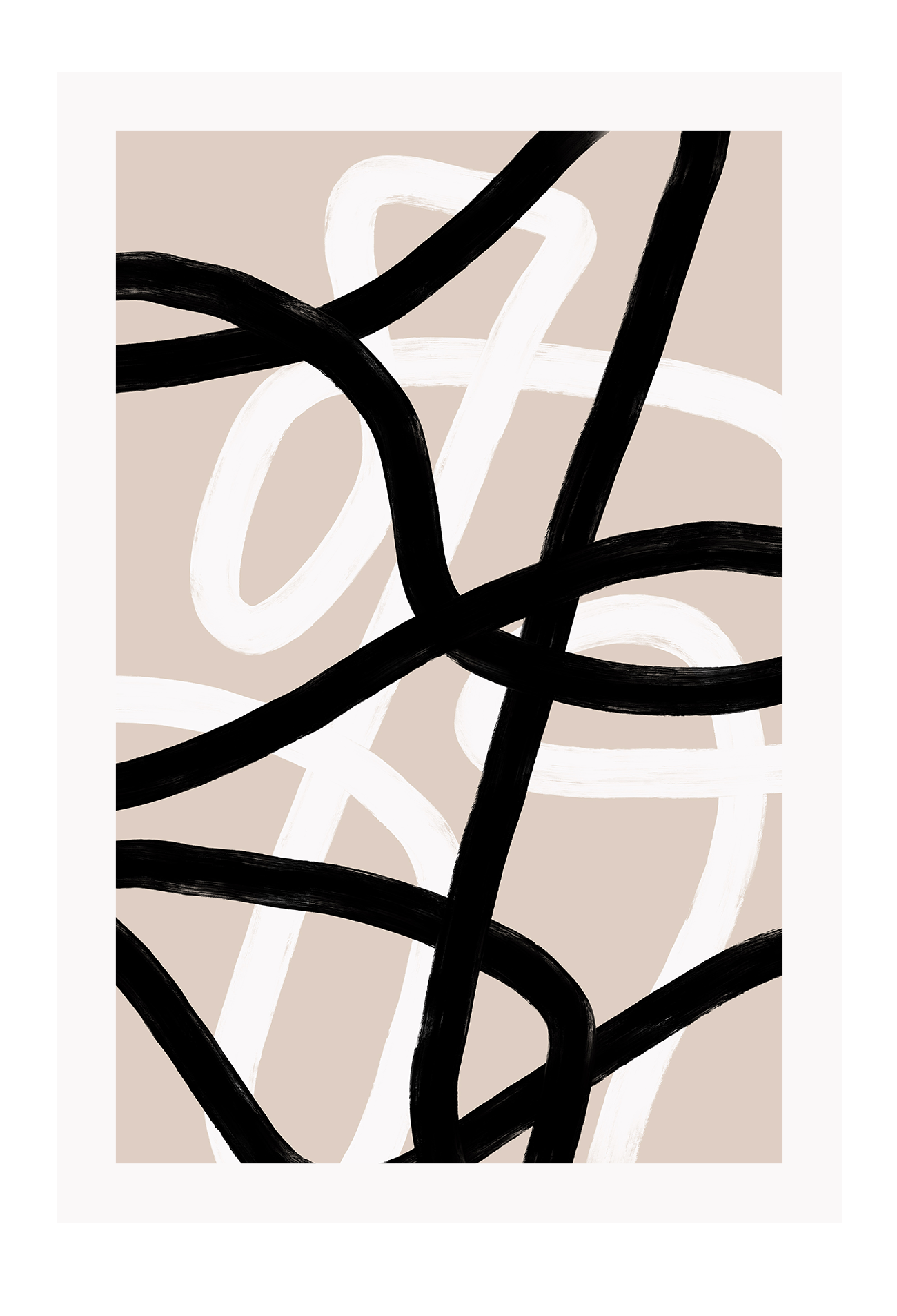 An abstract minimal wall art with black and white stripes lines on pink background