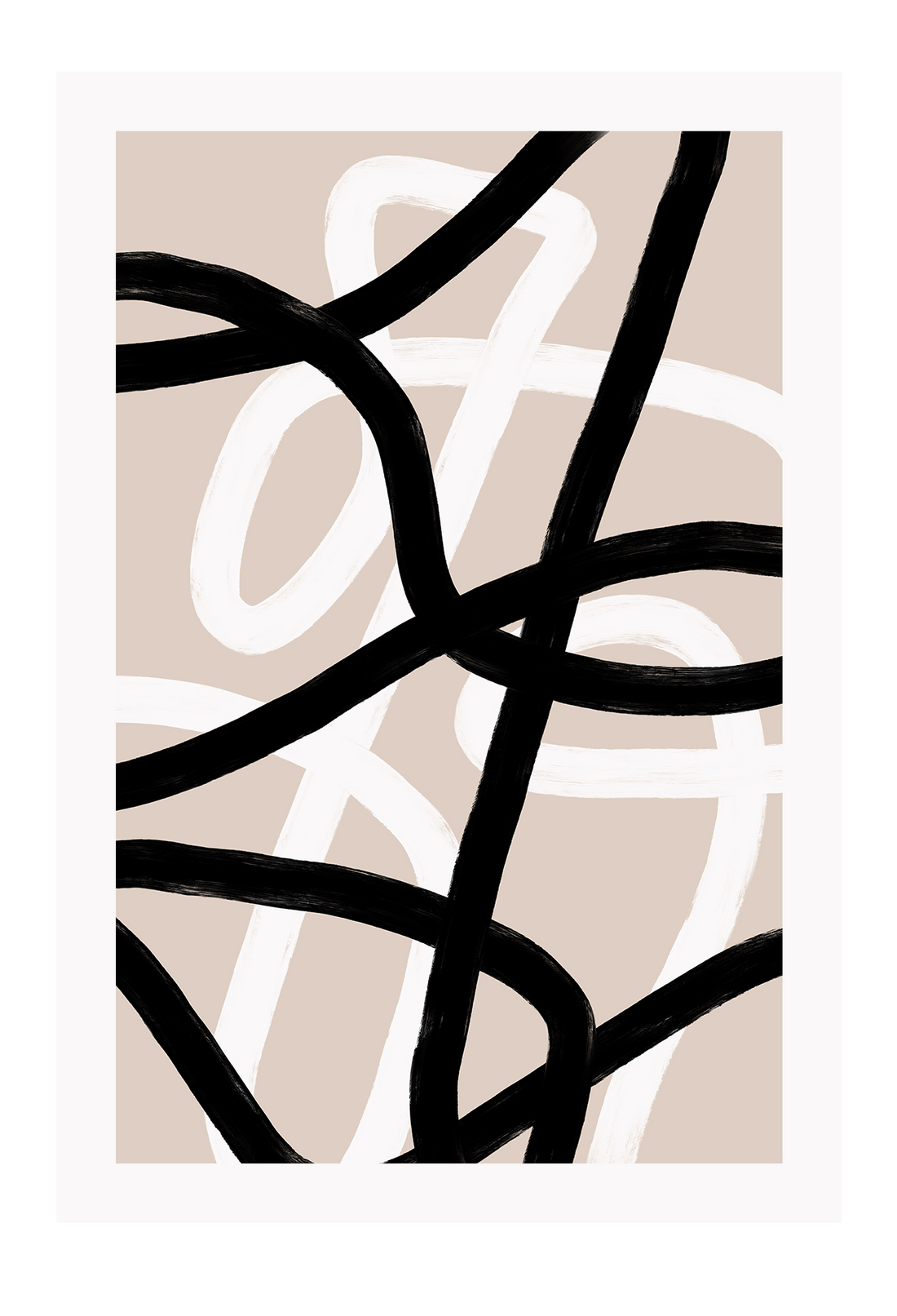 An abstract minimal wall art with black and white stripes lines on pink background