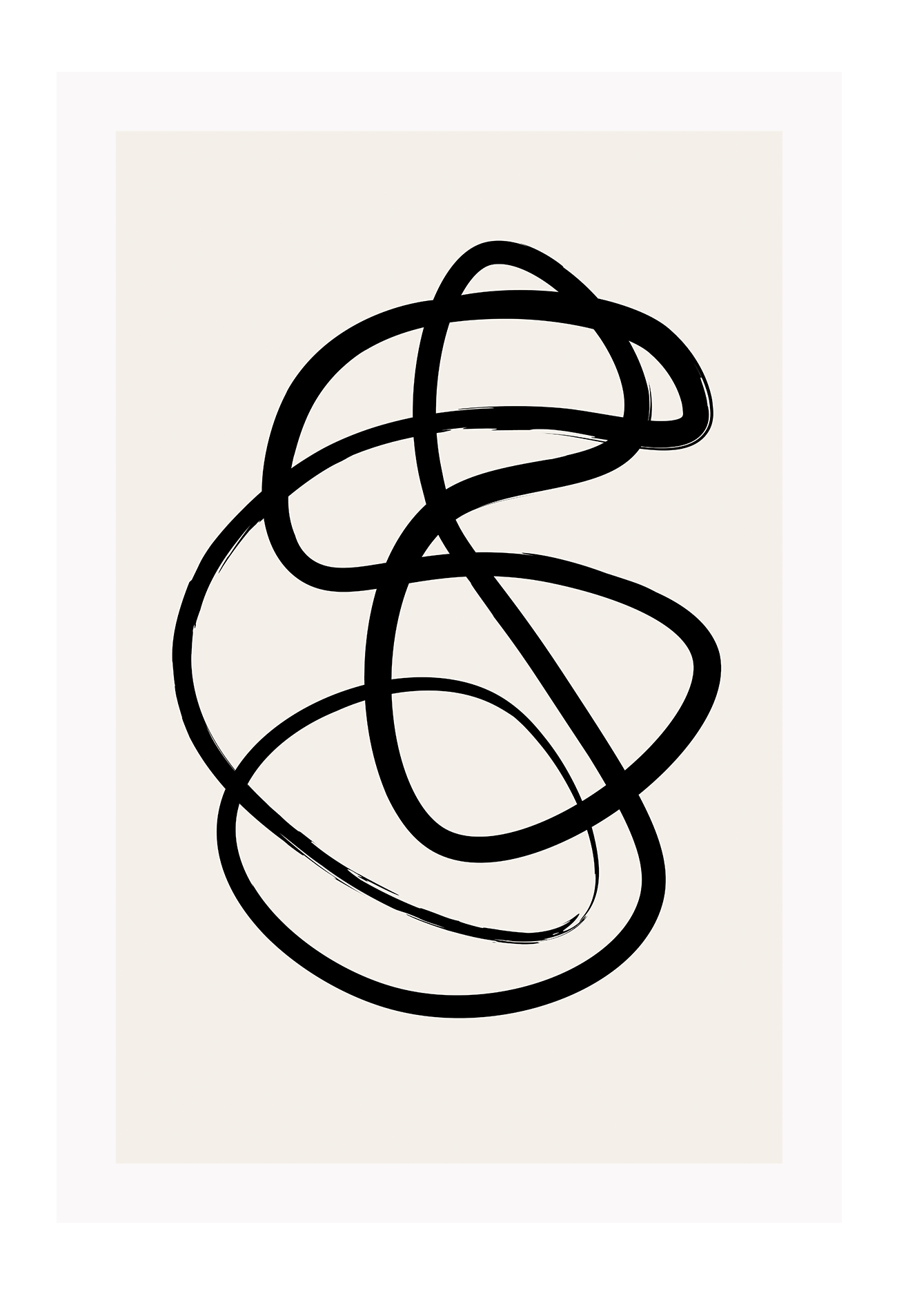 Abstract black and white squiggle print with textured black line and cream background 