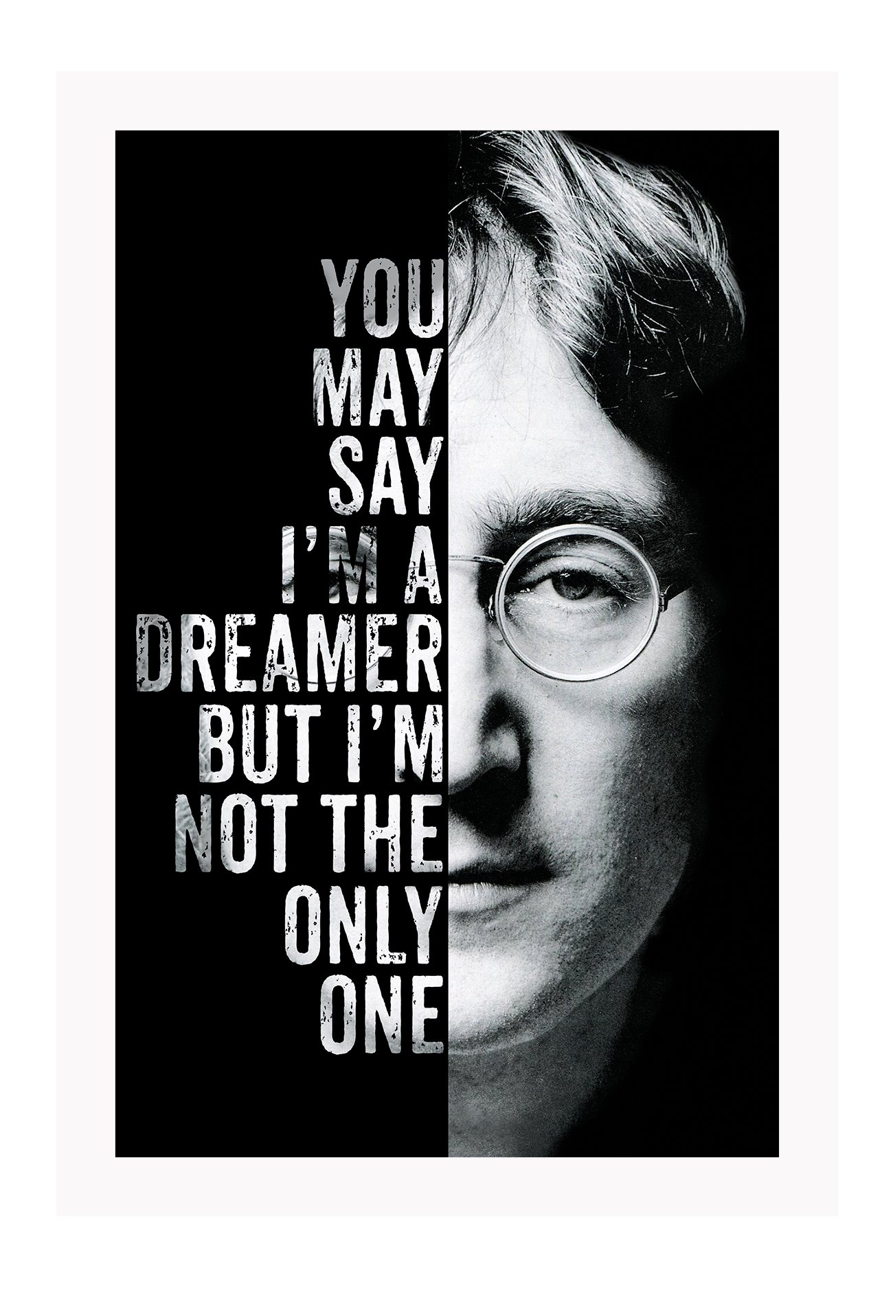John Lennon framed art wall print imagine lyrics, black and white