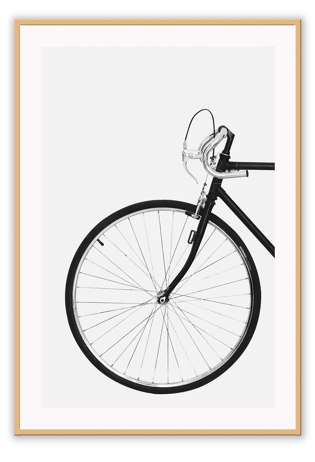 A black and white wall art with a scandi bike white background