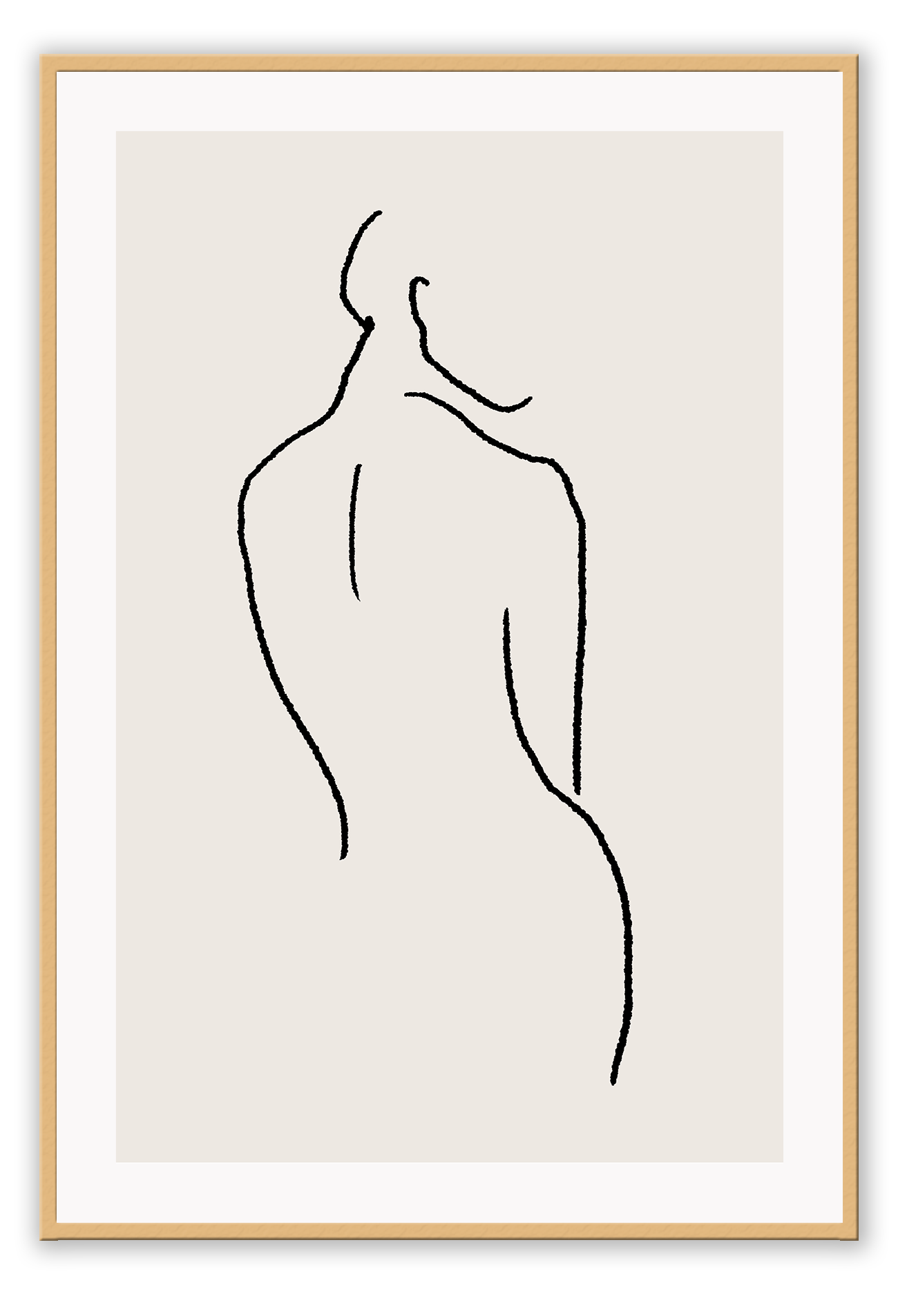 Modern line art sketch print woman portrait outline body bedroom lady shape black line cream background.