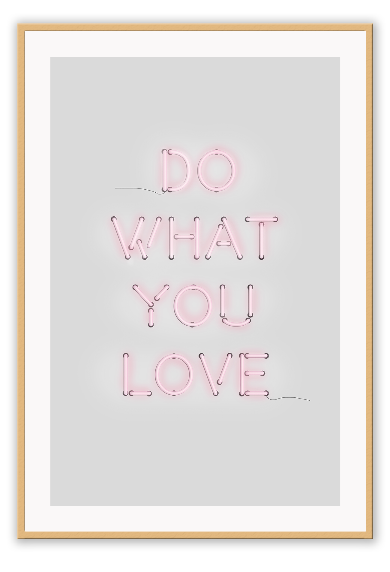 A neon pink typography wall art with Do what you love wrinting / lighting installation art