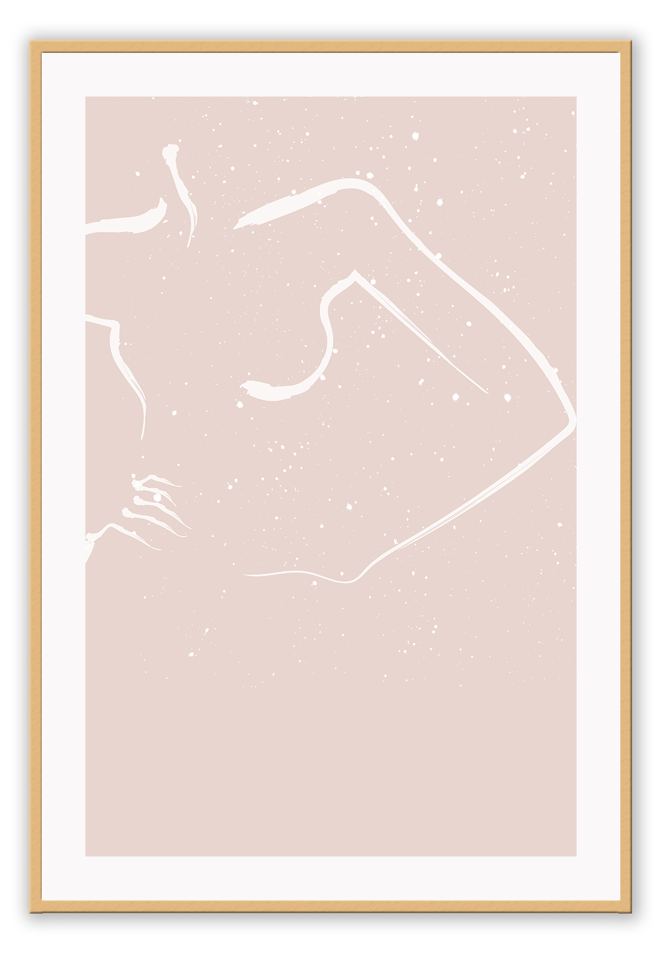 Abstract line art minimal pink background print sexy woman outline in white with white spotting