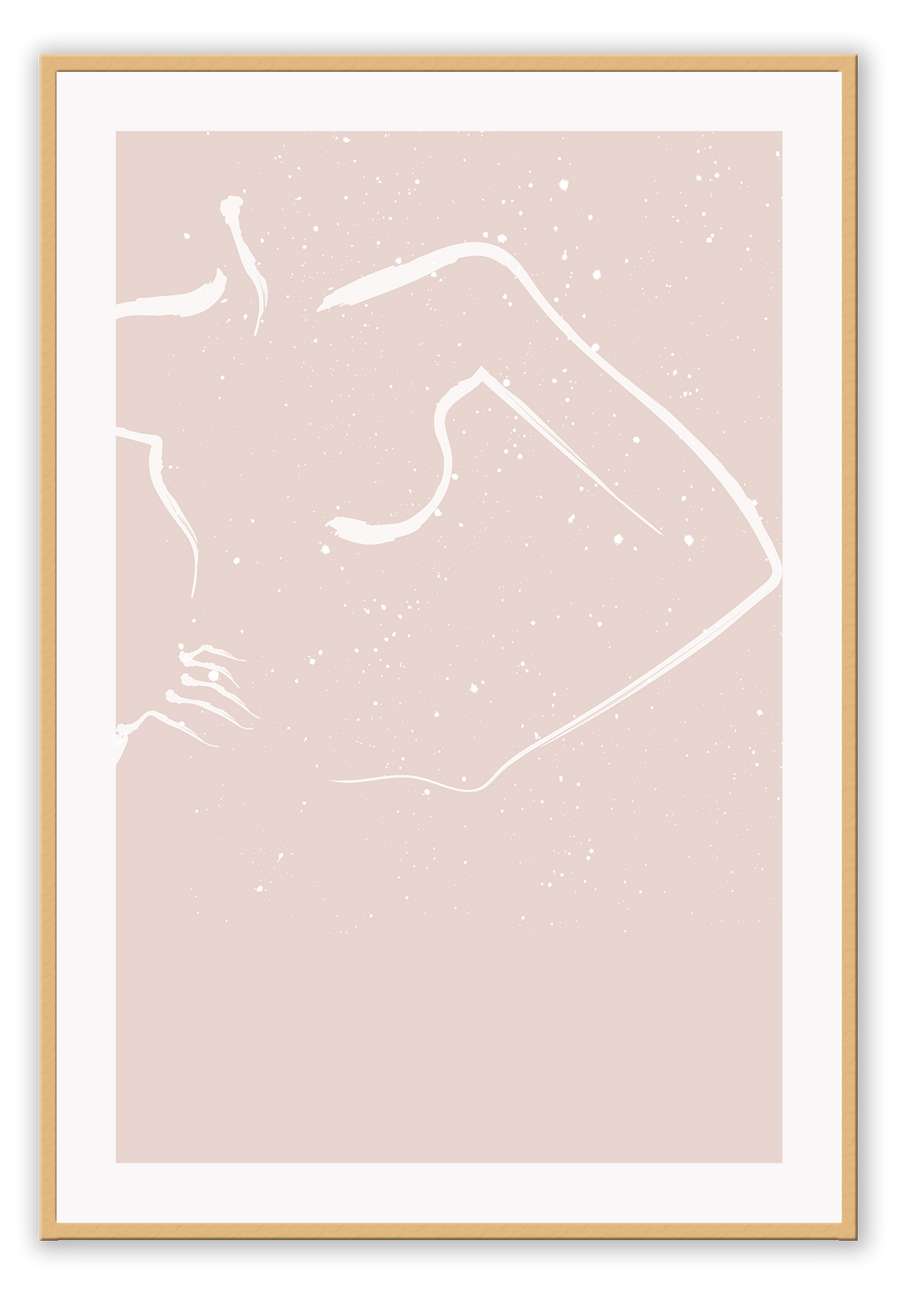 Abstract line art minimal pink background print sexy woman outline in white with white spotting