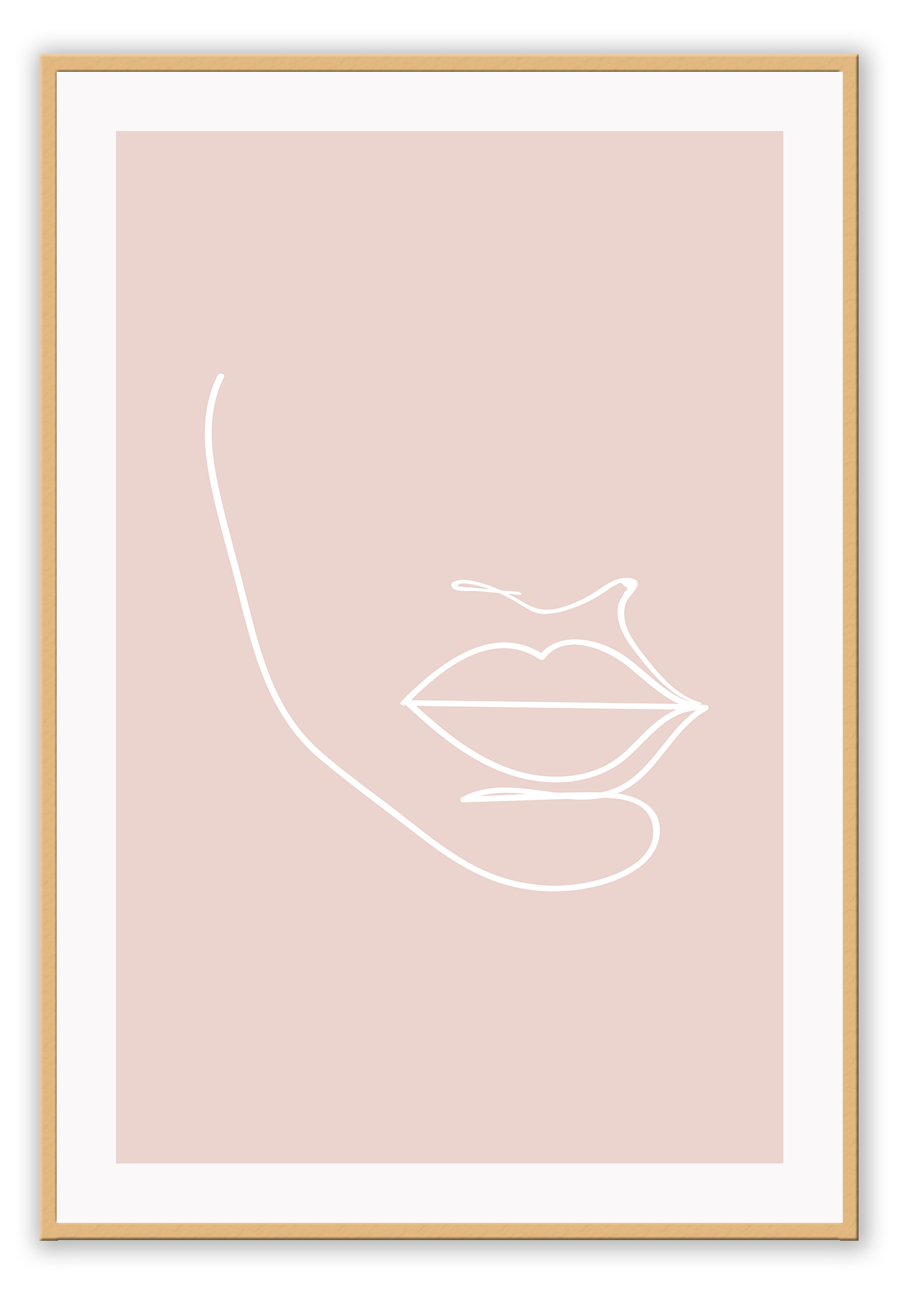 Line art print pink background and white line forming a face minimal 