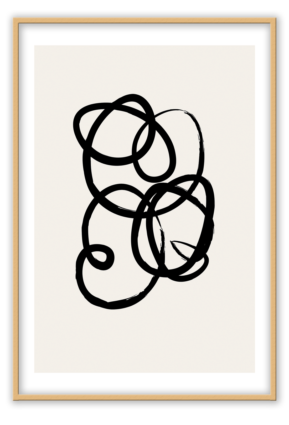 Abstract black and white squiggle print with textured black line and cream background 