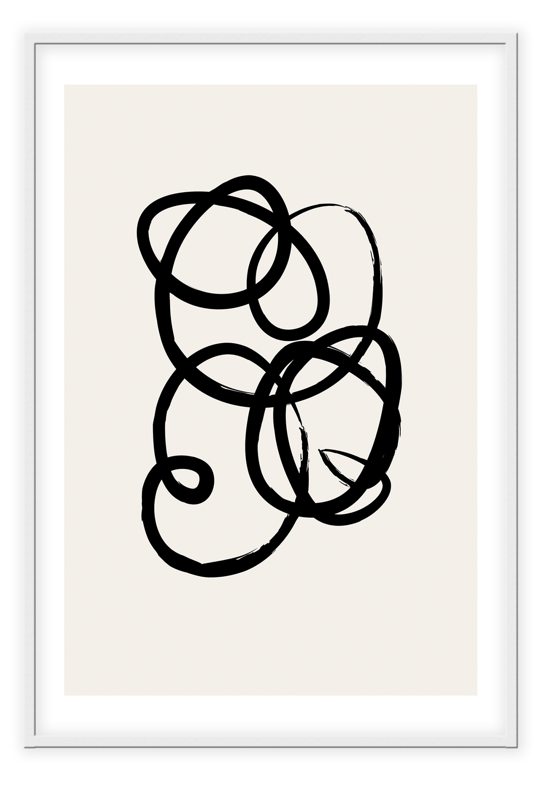 Abstract black and white squiggle print with textured black line and cream background 