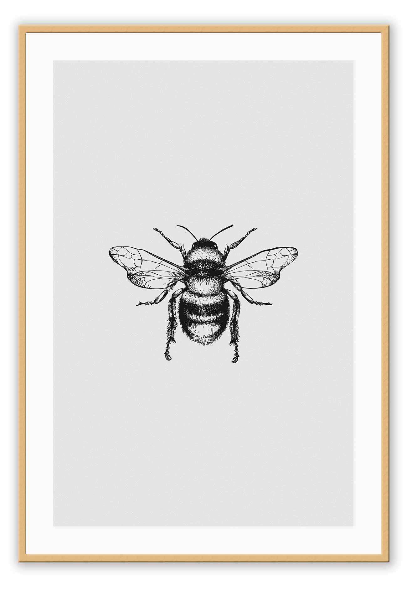 bee art framed print black Gold brass minimal natural modern style black background