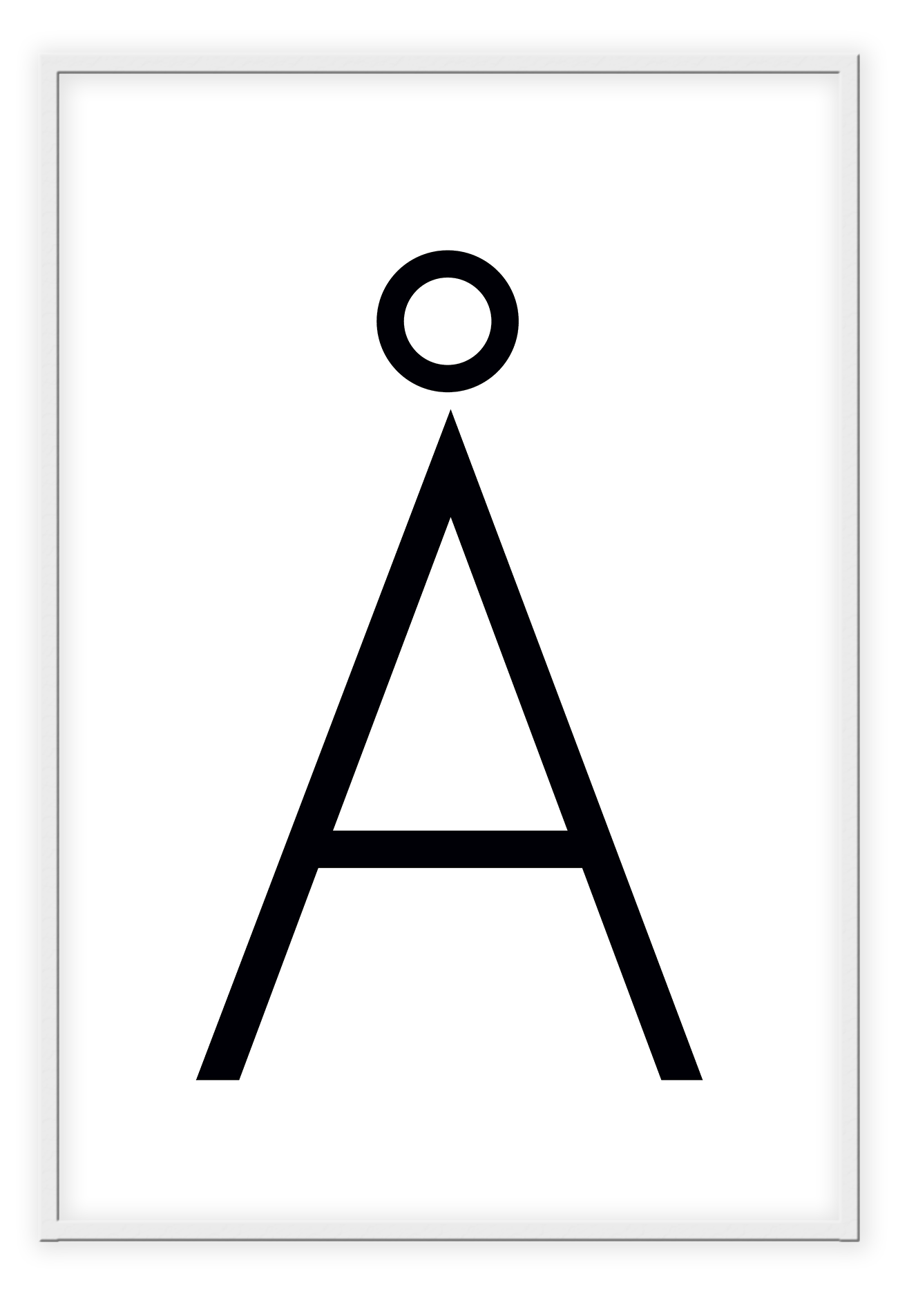 alpha A framed art print, minimal scandi black and white typography