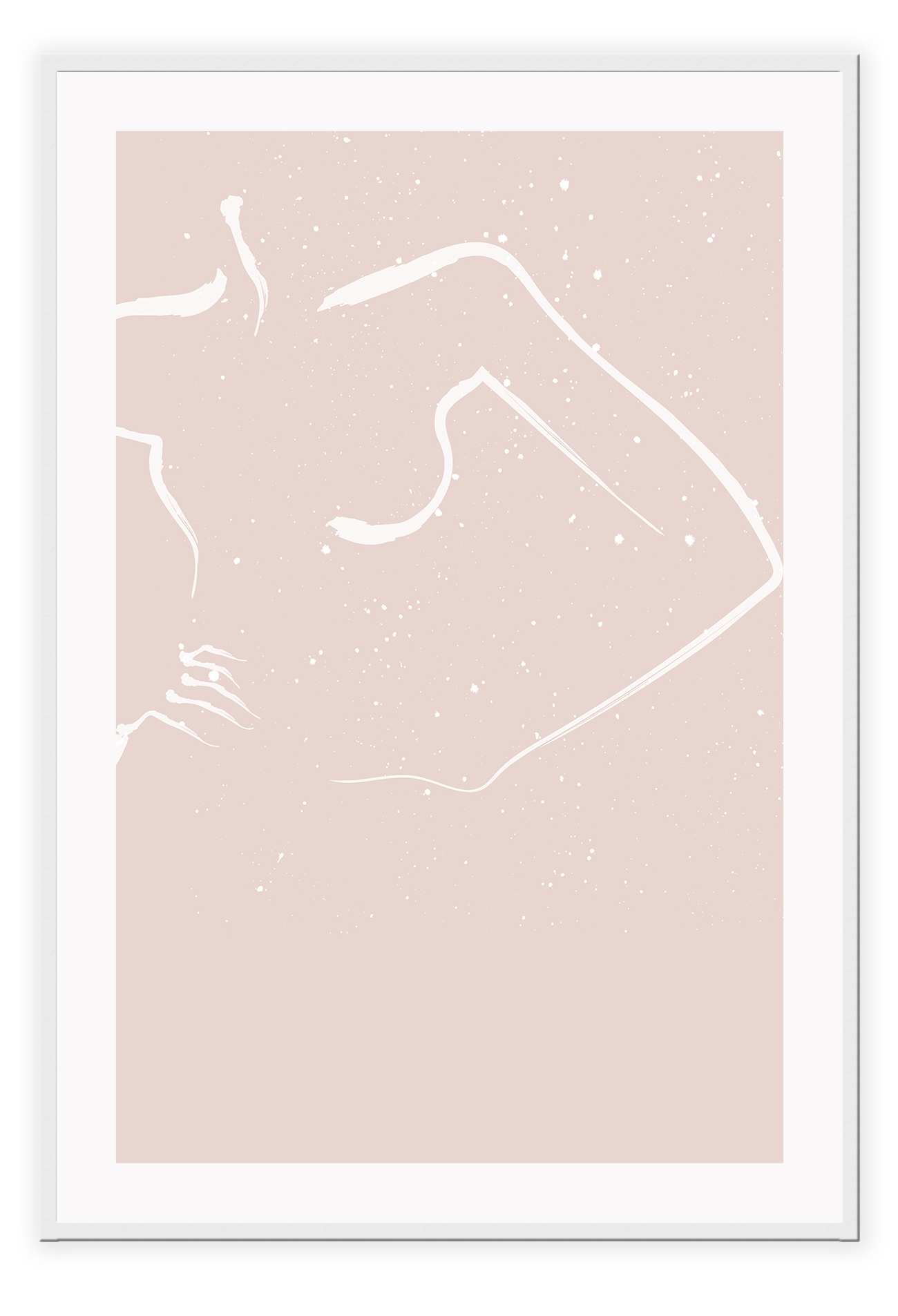 Abstract line art minimal pink background print sexy woman outline in white with white spotting