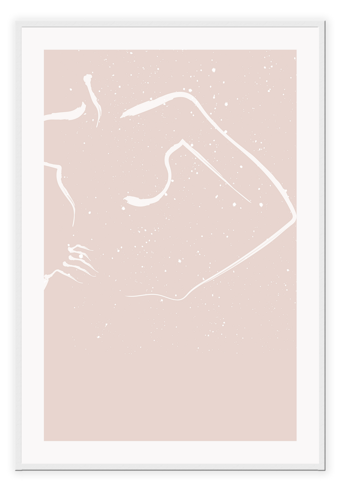 Abstract line art minimal pink background print sexy woman outline in white with white spotting
