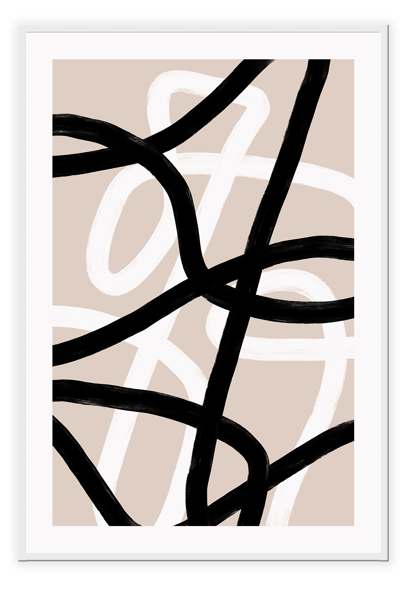 An abstract minimal wall art with black and white stripes lines on pink background