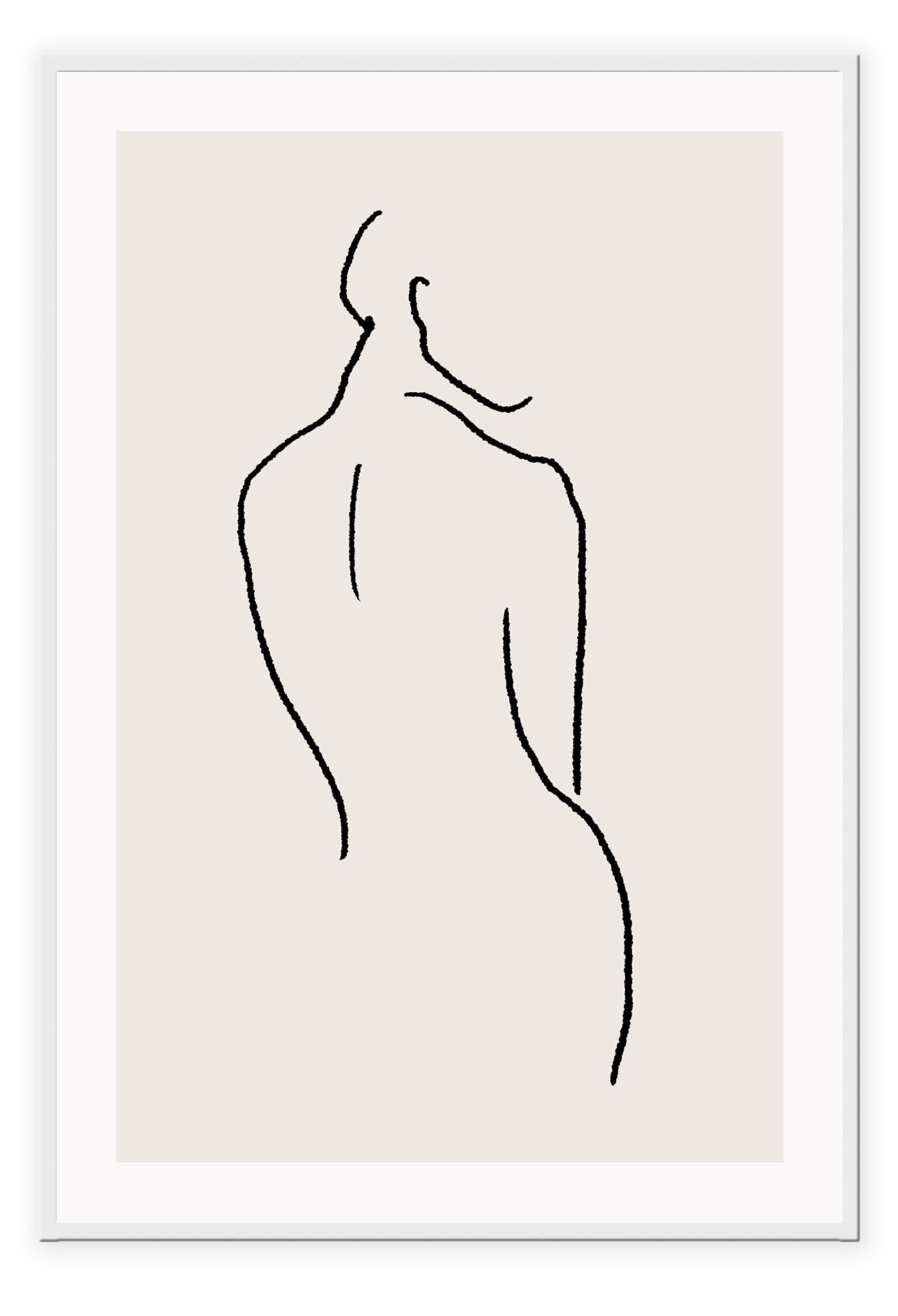 Modern line art sketch print woman portrait outline body bedroom lady shape black line cream background.
