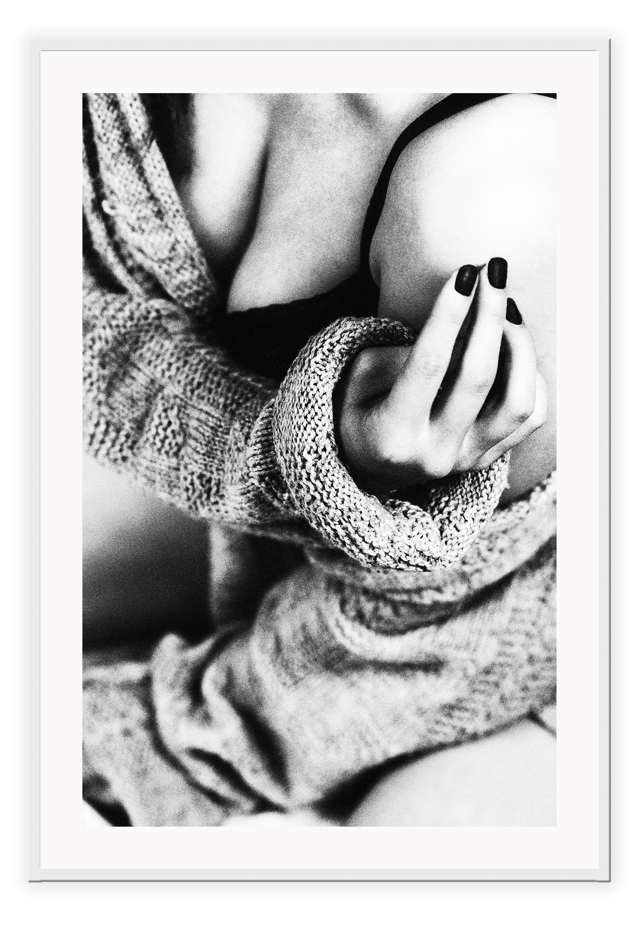 Photo black and white print of woman lady sexy in lingerie bedroom portrait and cardigan 