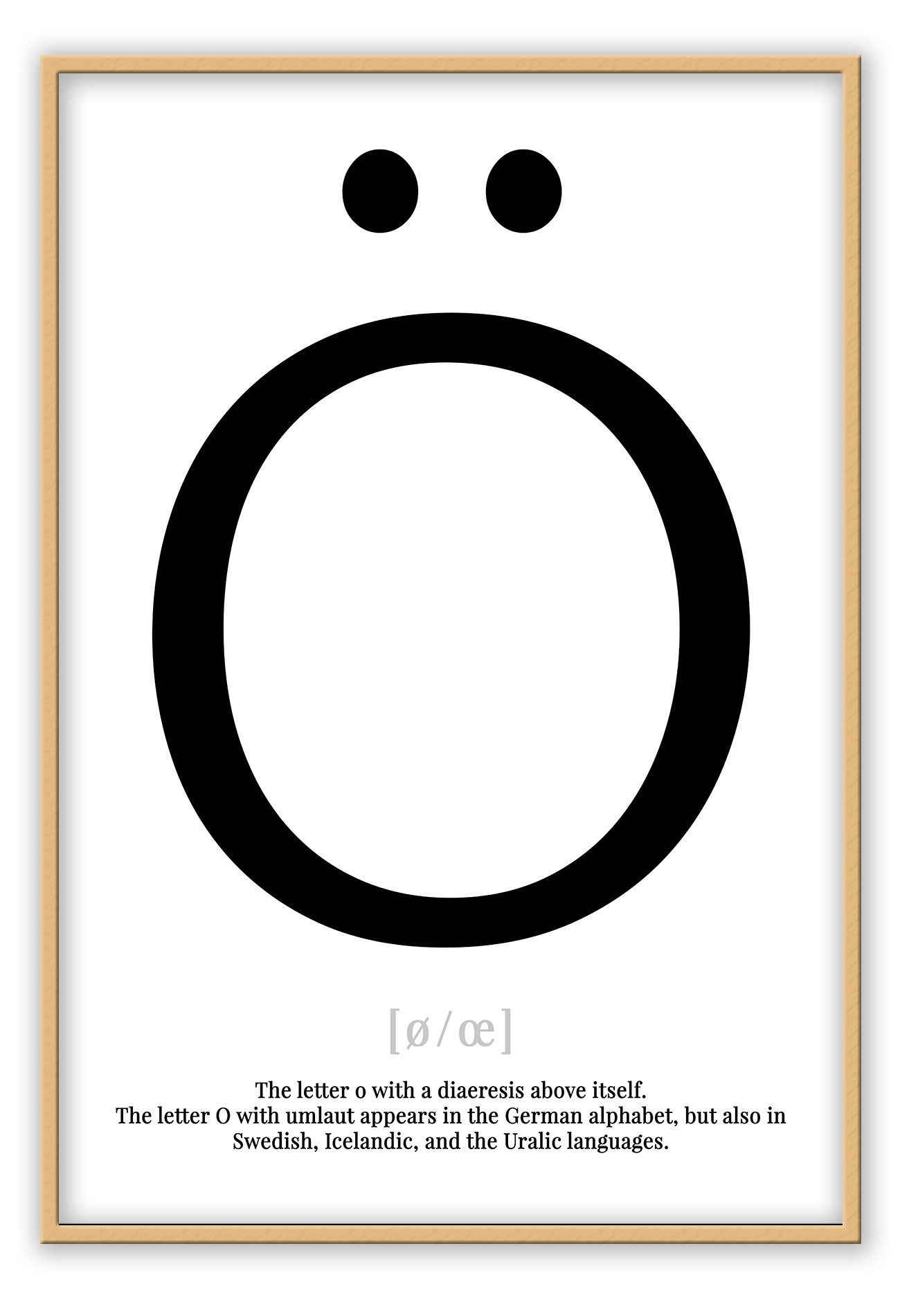 A simple black and white fashion typography wall art with a letter O black writing on white background.