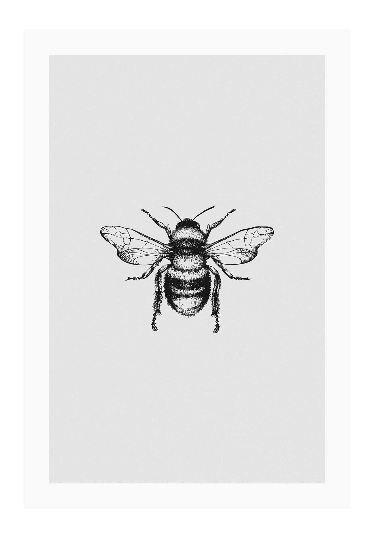 bee art framed print black Gold brass minimal natural modern style black background