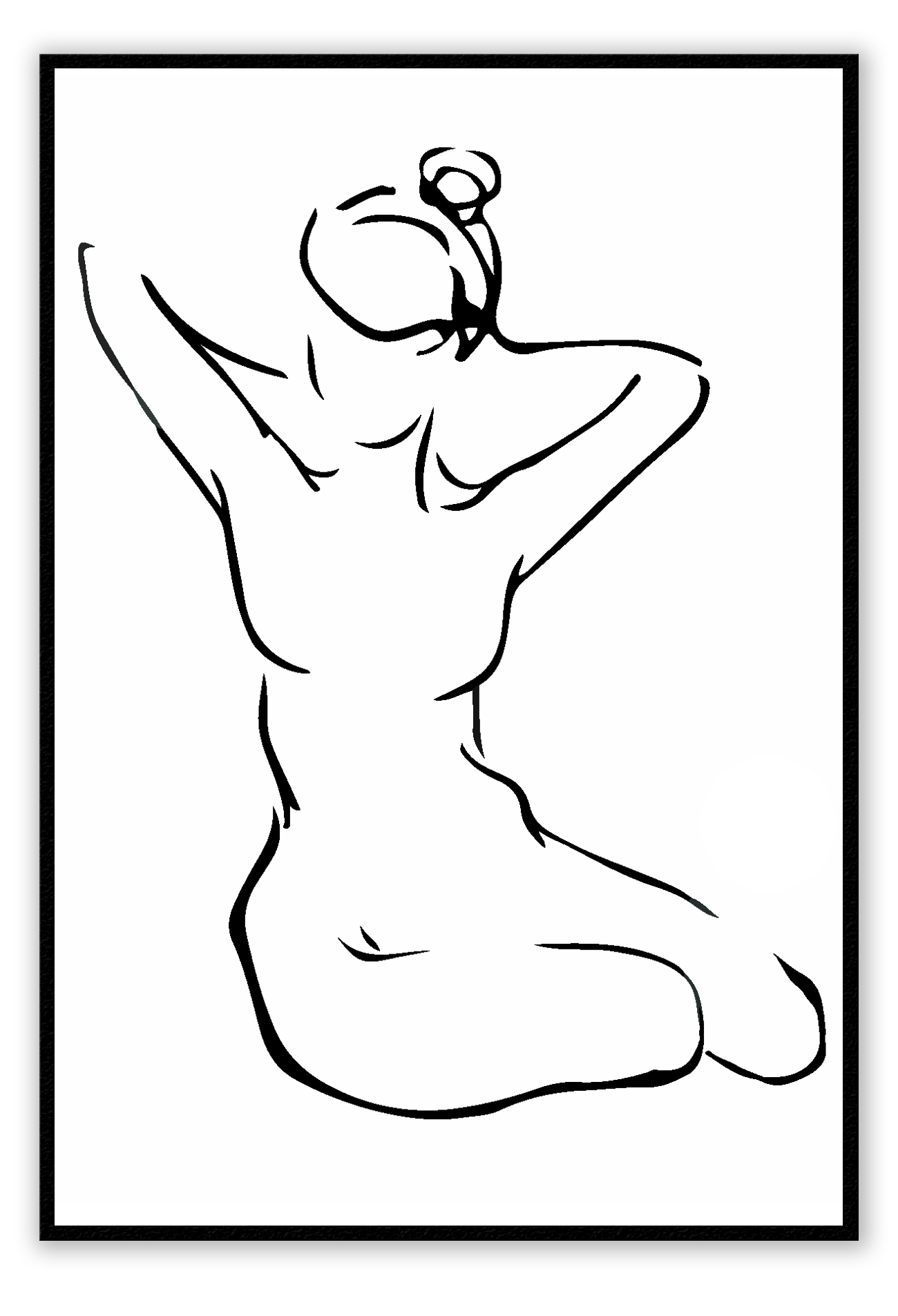 Sketch line art of woman from behind nude in black on white background bedroom d≈Ωcor