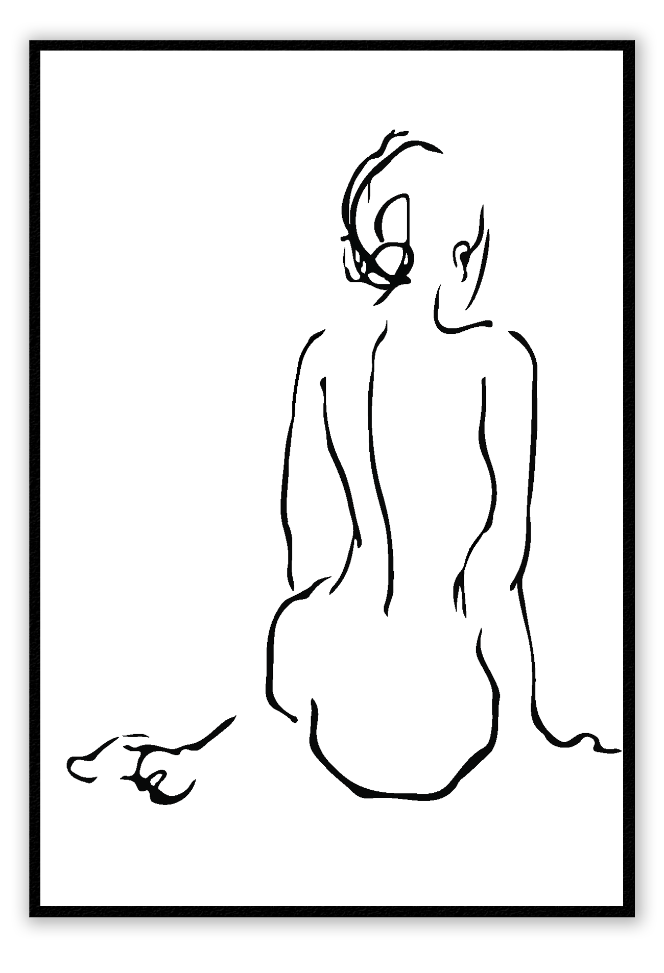 Sketch line art of woman from behind nude in black on white background bedroom d≈Ωcor