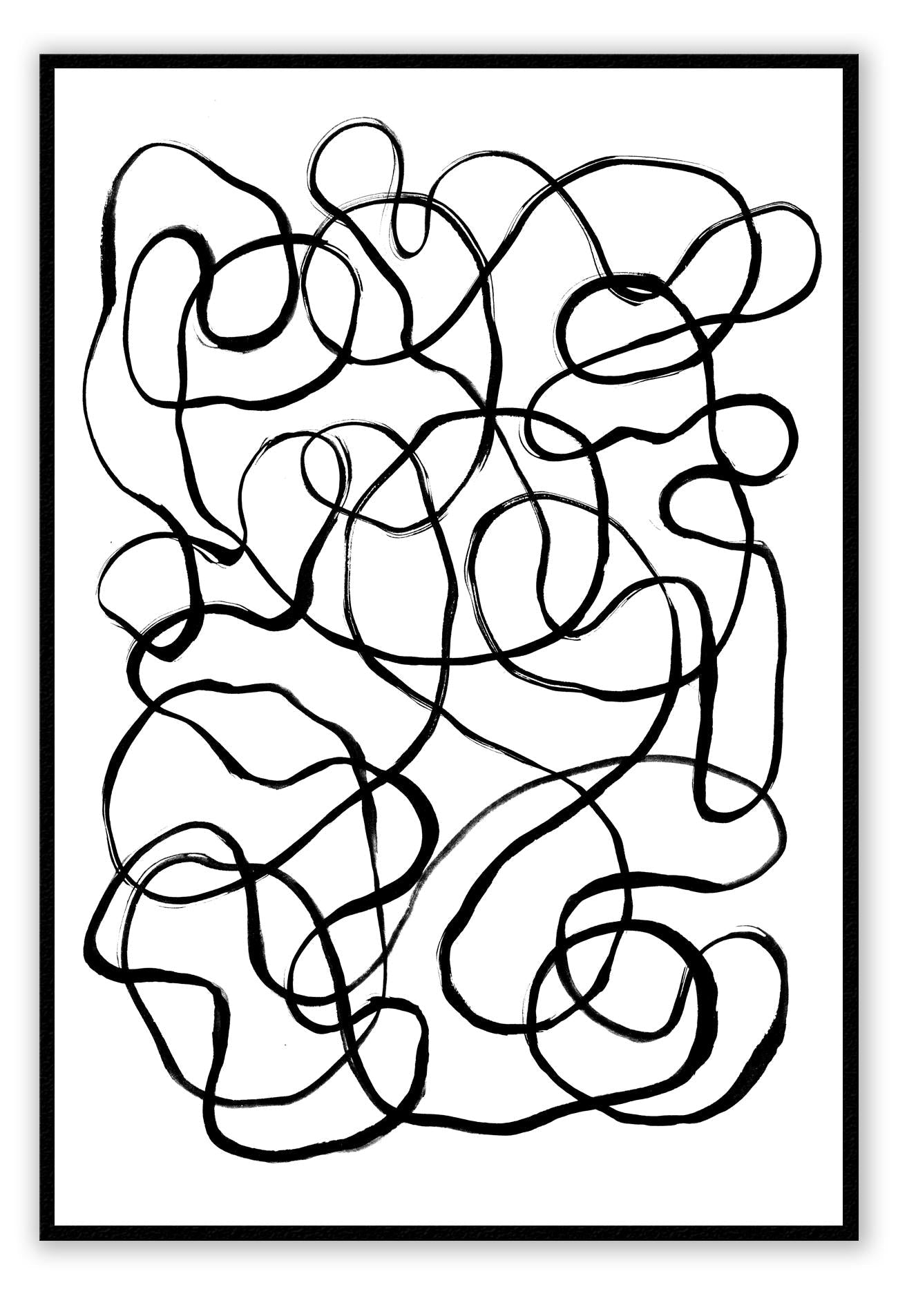 Minimal line art print with white background modern portrait landscape black squiggle