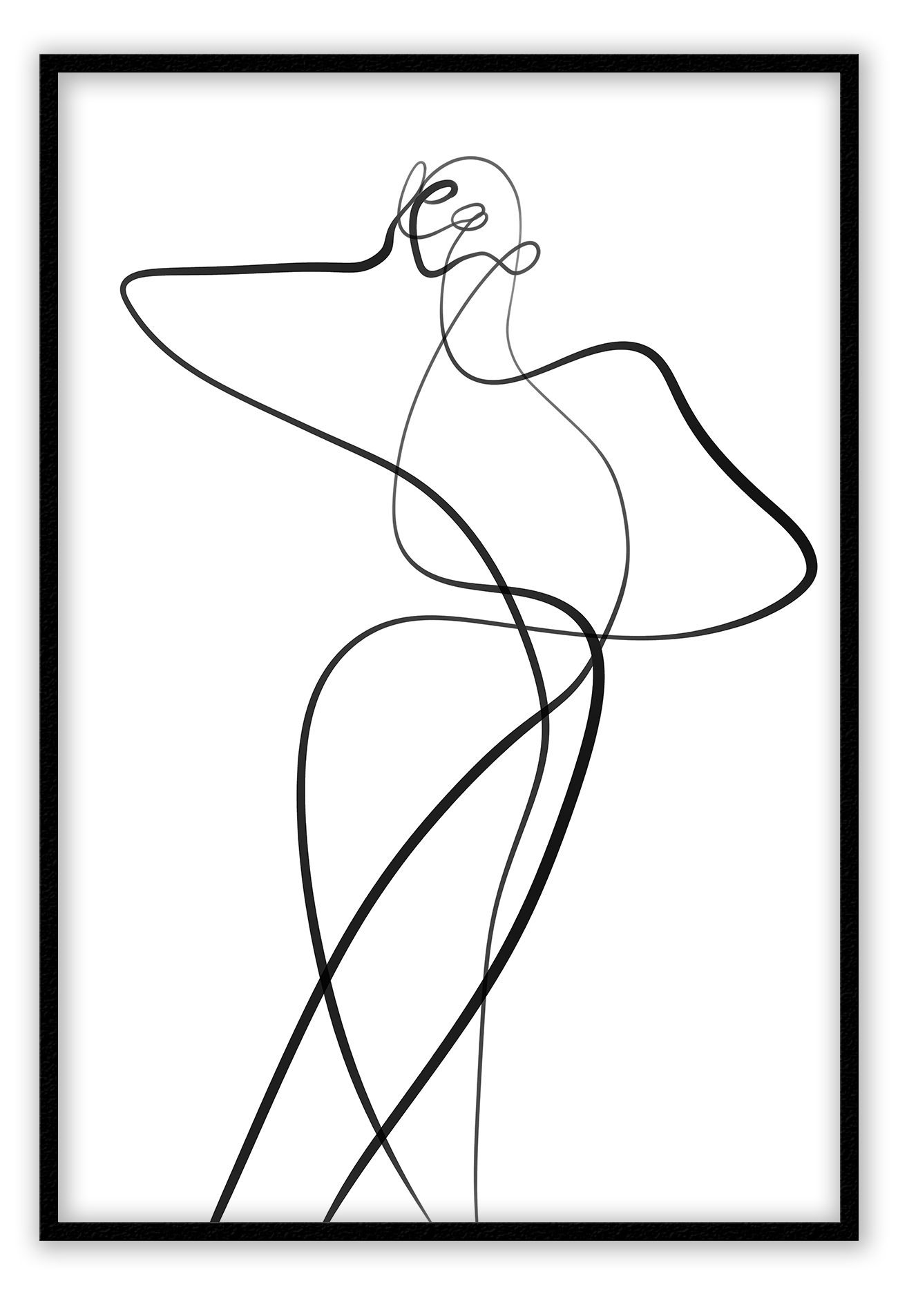 Line art minimal scandi portrait print outline shape woman hand body sexy bedroom black line on white background.